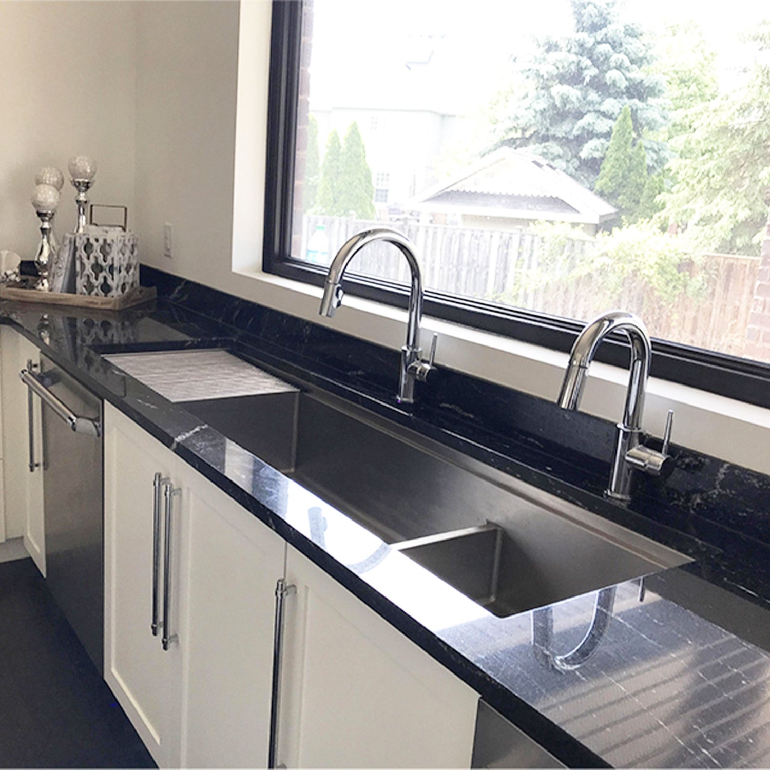 extra large drainboard workstation kitchen sink with dual faucets