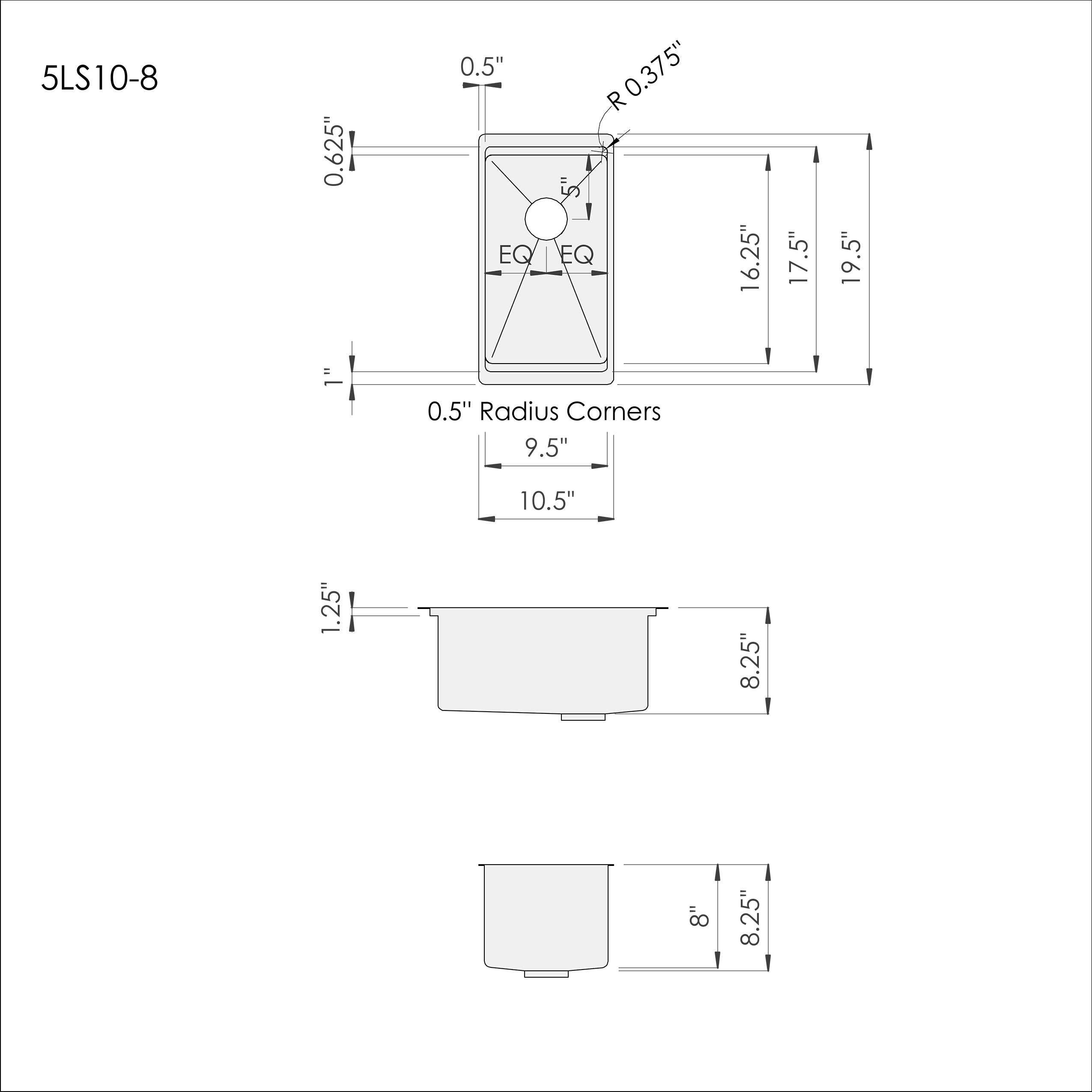 Dimensions for Create Good Sinks 10 inch stainless steel undermount workstation sink. Great size sink for bar, prep area, or coffee station.