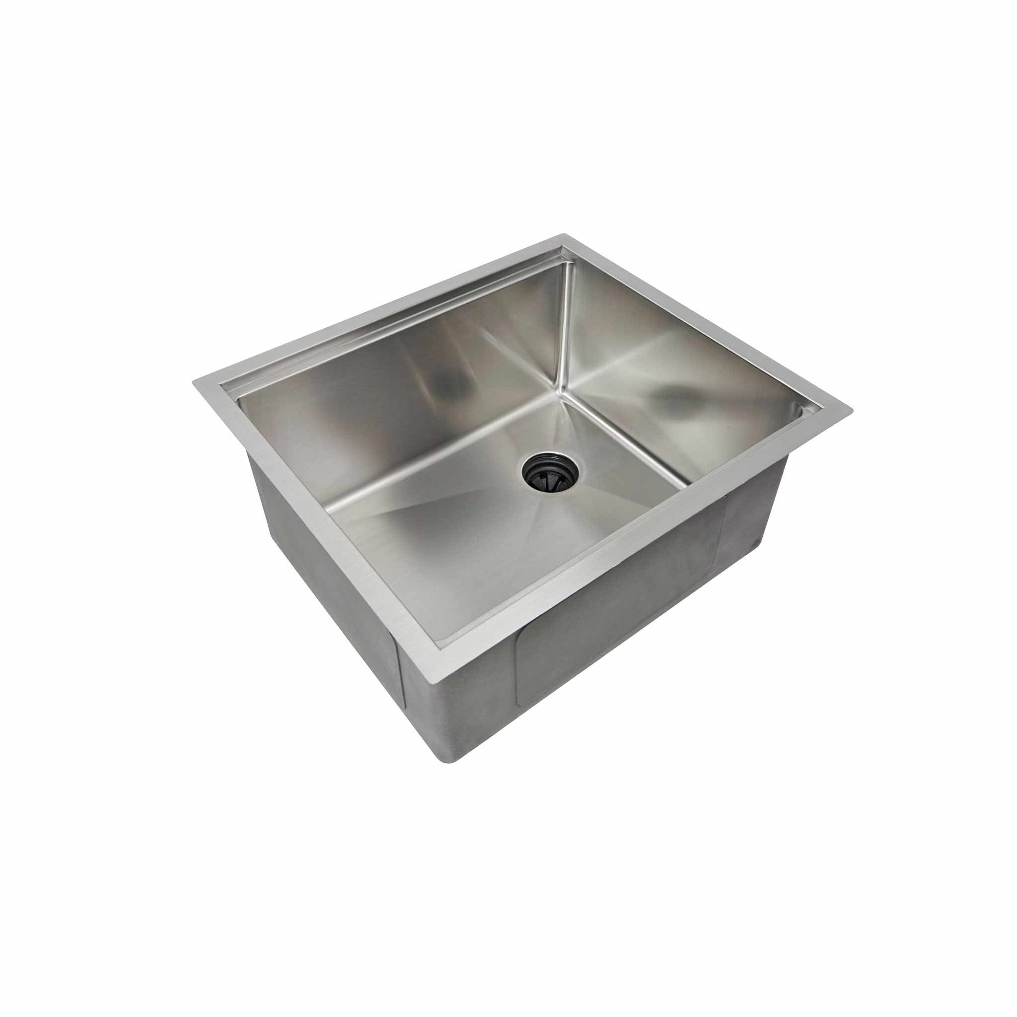 22-inch undermount stainless steel prep sink with a single bowl and offset drain. Features a sleek, modern design with 1/2-inch radius corners.