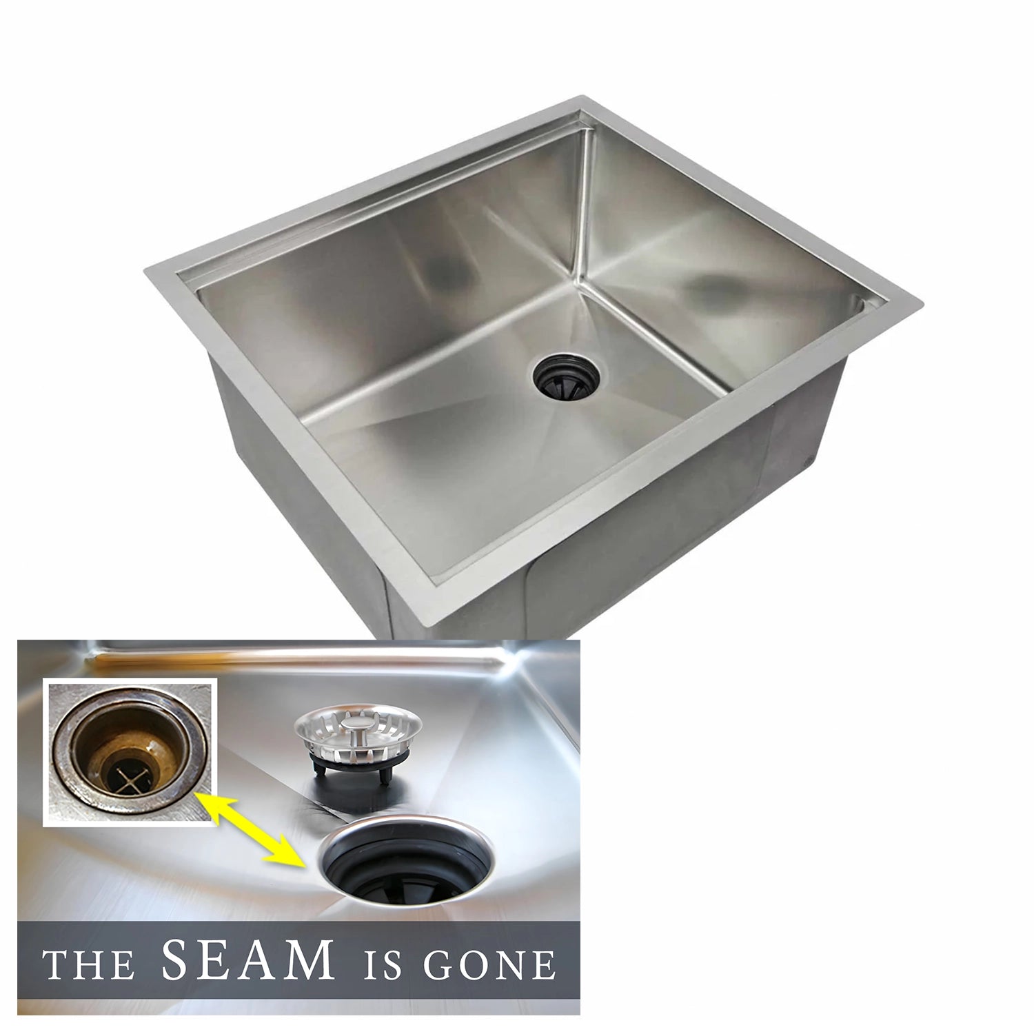 22-inch undermount stainless steel prep sink with a single bowl and offset drain. Features a sleek, modern design with 1/2-inch radius corners.