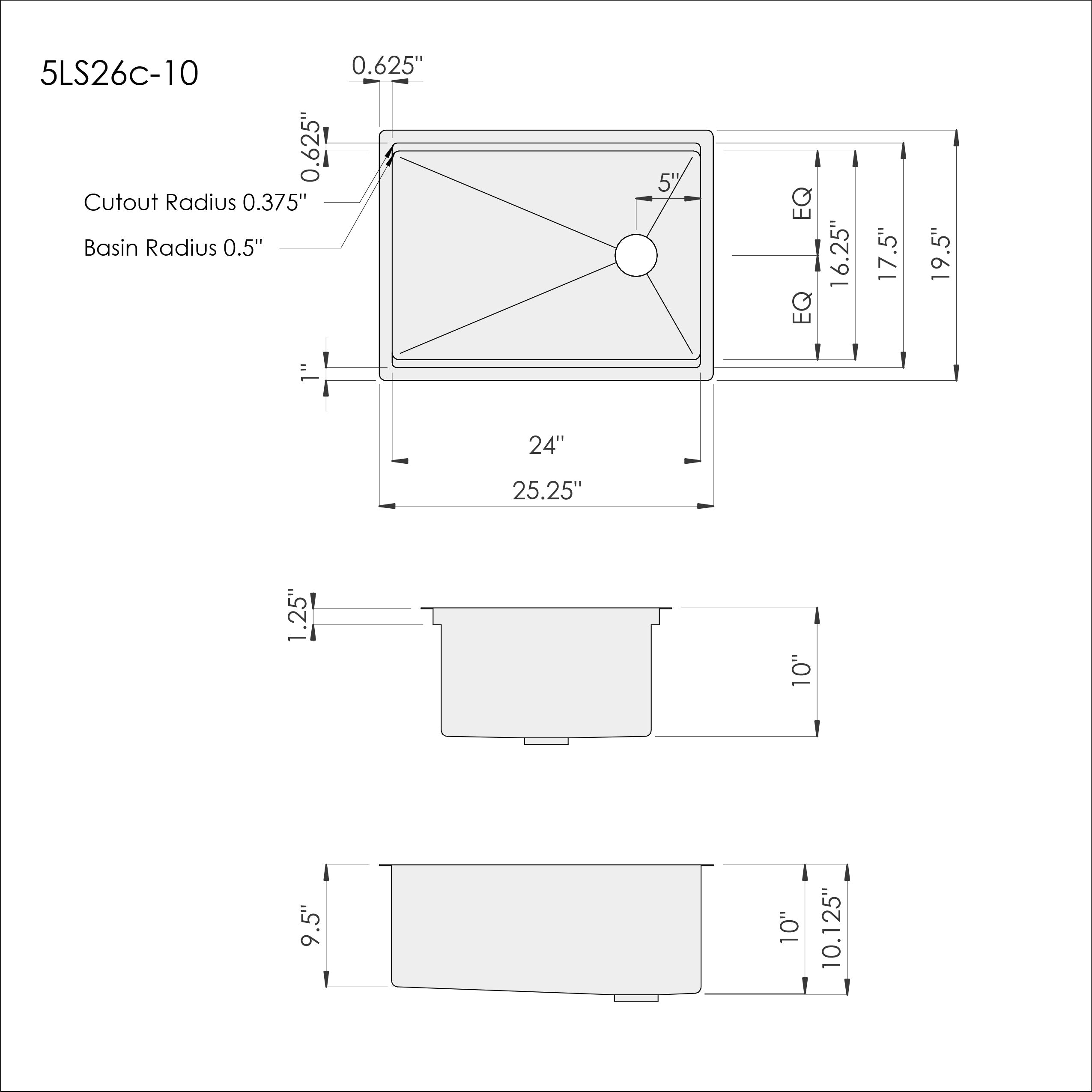 26 inch single bowl stainless steel undermount workstation sink dimensions with 10 inch depth and reversible offset drain