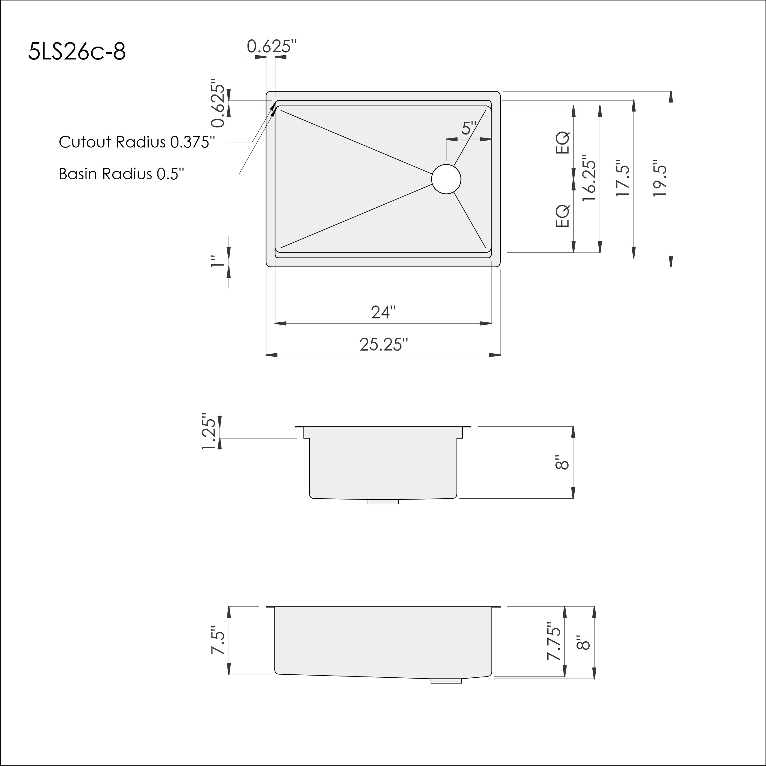 26 inch single bowl stainless steel undermount workstation sink dimensions with 8 inch depth and reversible offset drain