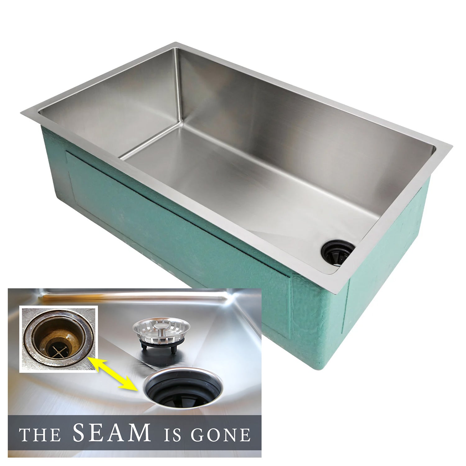 28-inch undermount stainless steel kitchen sink with a 10-inch deep single bowl and offset reversible drain. Made from 16-gauge 304 stainless steel.