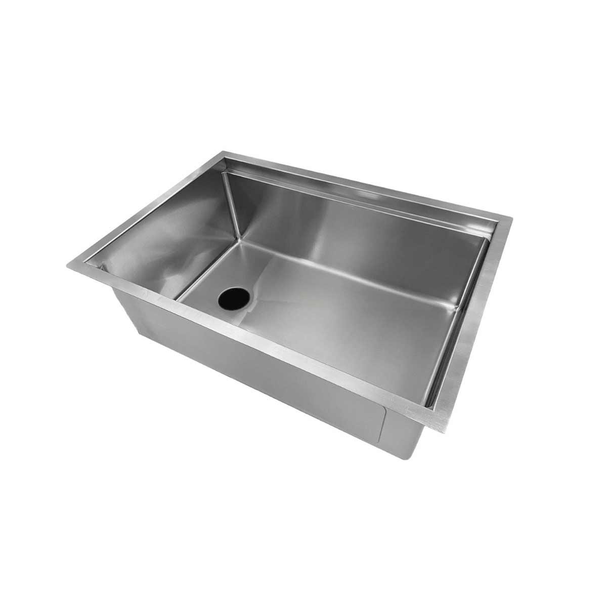 28 inch stainless steel undermount workstation sink with 8 inch depth and reversible seamless drain.