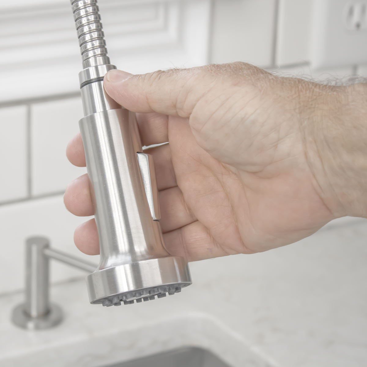 Well constructed spray handle on Stainless Faucet