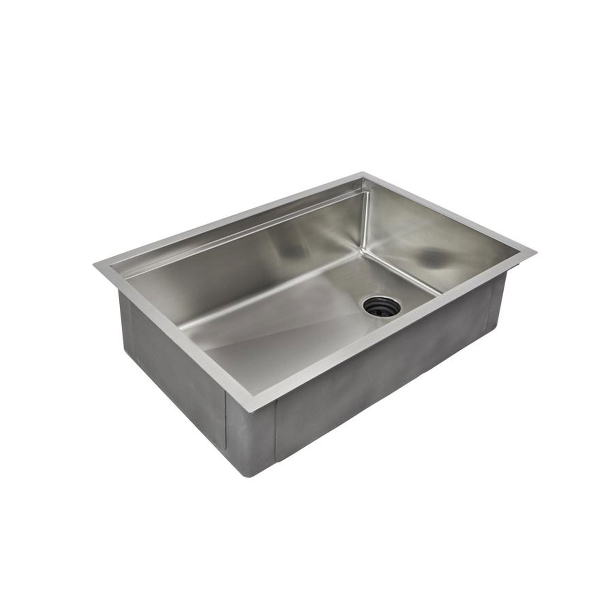 33-inch workstation sink with 8-inch depth, single bowl, and reversible drain. Made of 16-gauge stainless steel for durability and modern design.