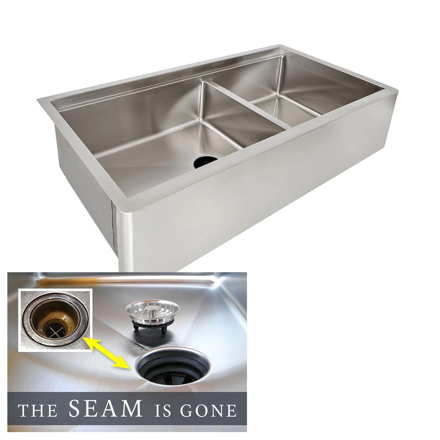 36 inch undermount stainless steel double bowl apron front sink