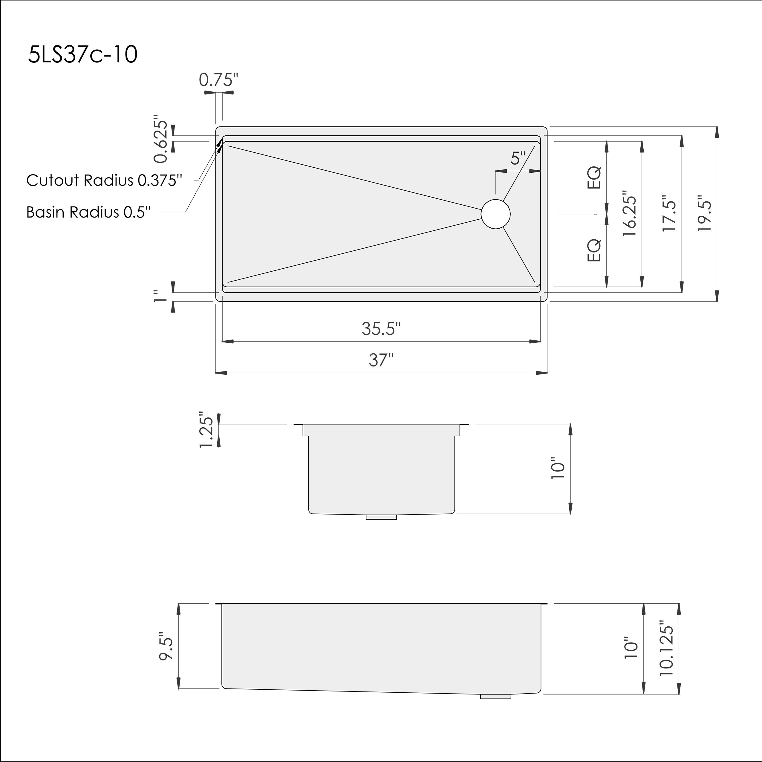 37 inch stainless steel workstation kitchen sink with reversible offset drain