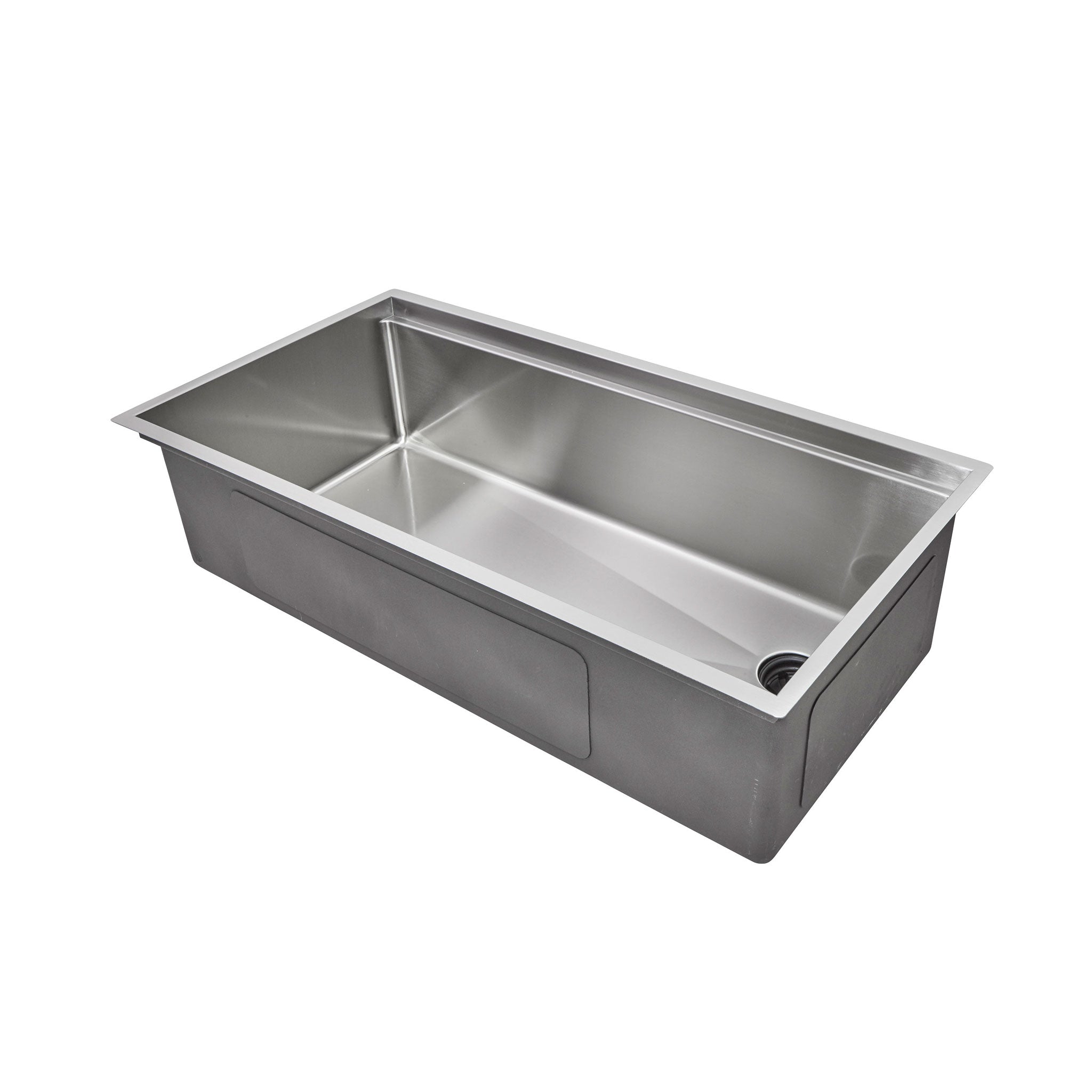 37-inch large workstation kitchen sink with offset right drain, made of 16-gauge stainless steel. Features a seamless drain design for easy cleaning.