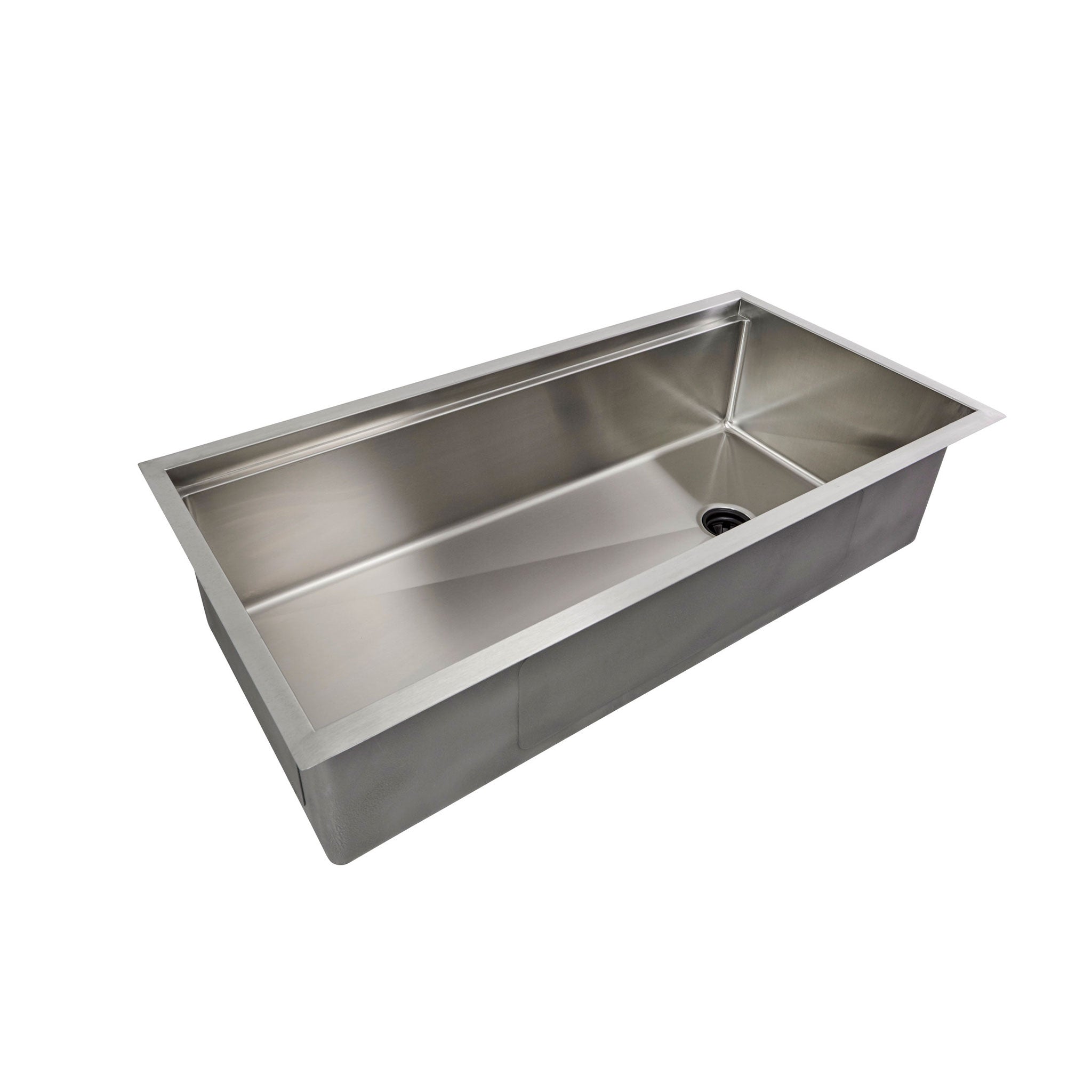 40-inch large workstation kitchen sink with a single bowl and reversible offset drain, crafted from 16-gauge stainless steel for durability.
