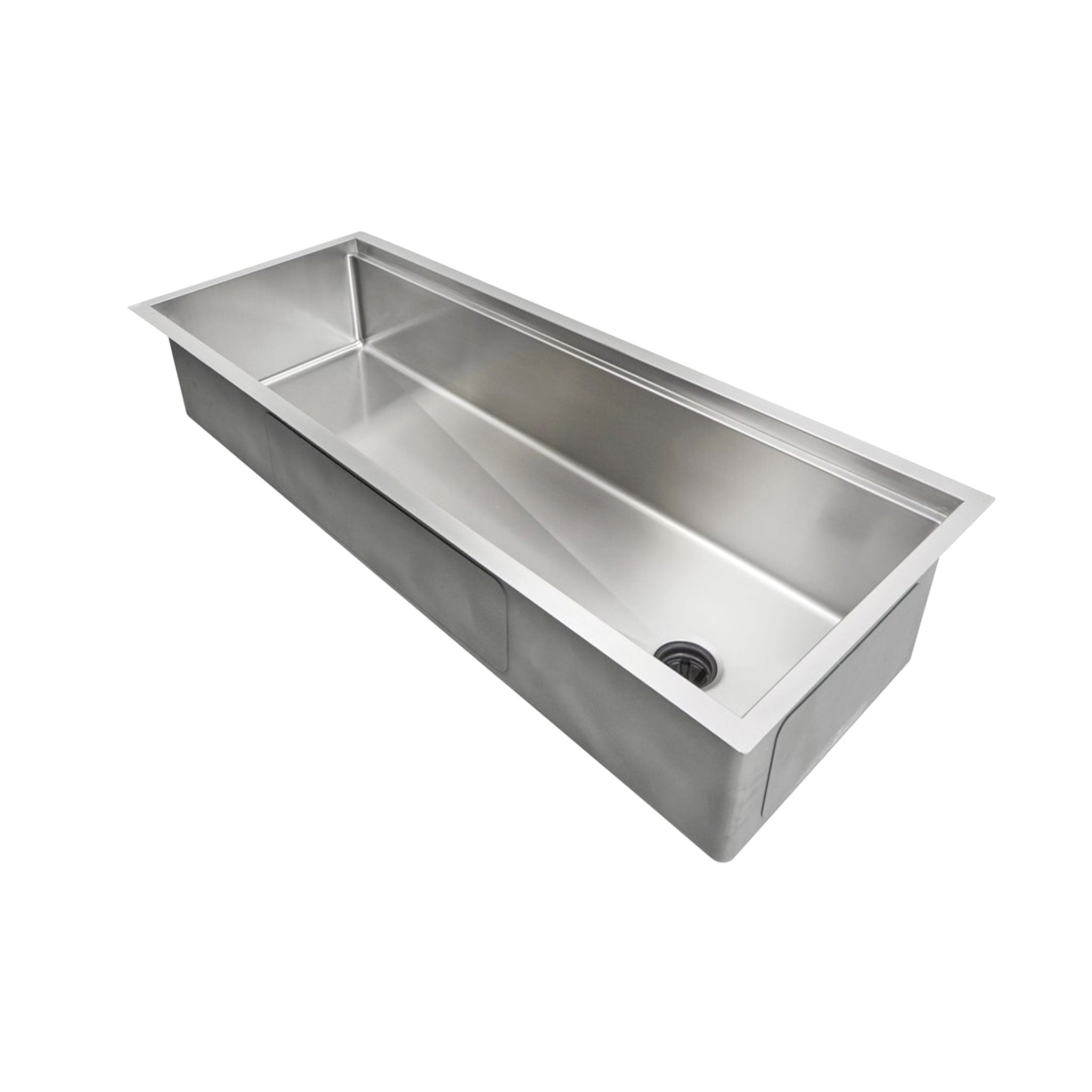 46-inch large workstation kitchen sink with a single bowl and offset drain, featuring a sleek stainless steel design for modern kitchens.