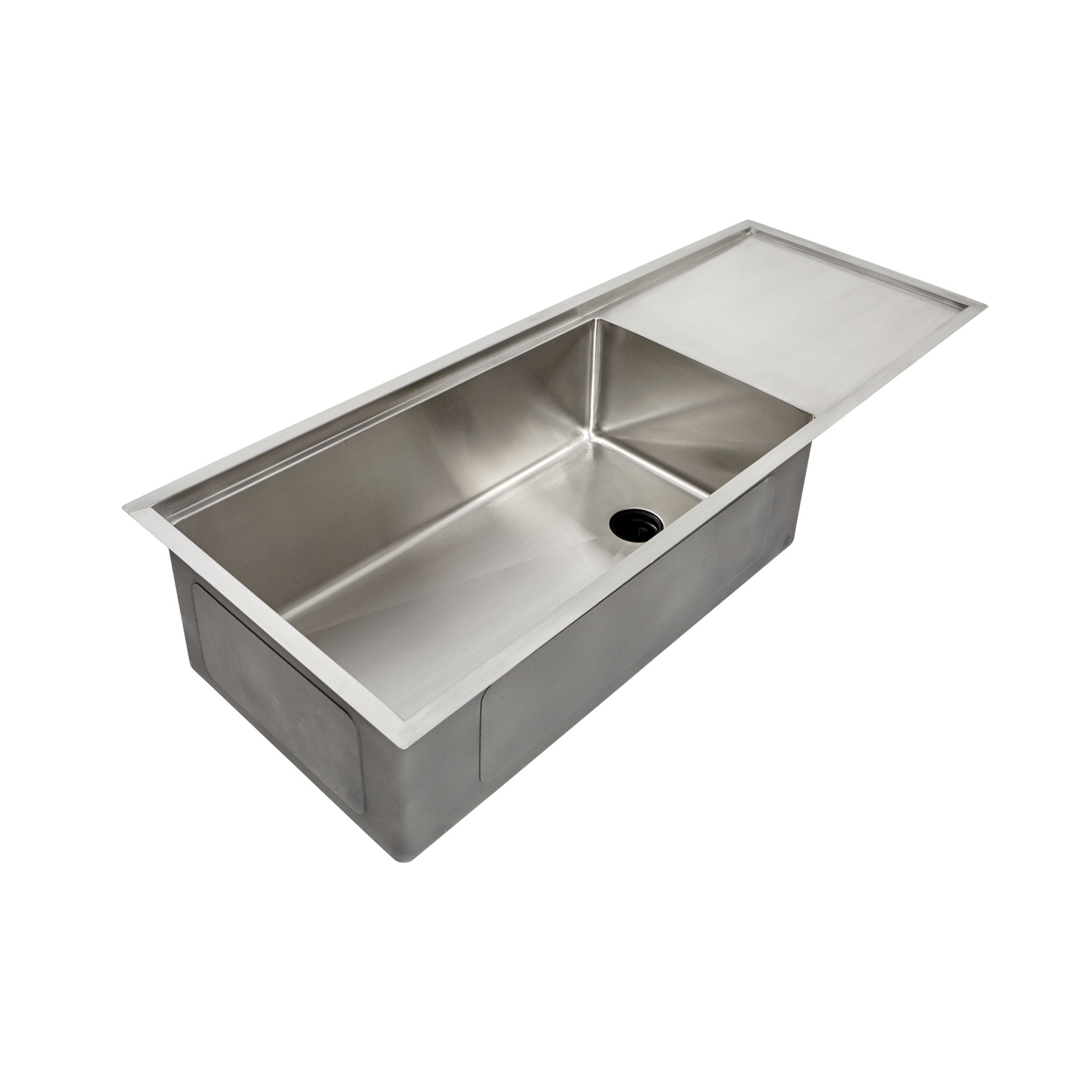 47 inch total length stainless steel undermount workstation kitchen sink with single basin and centered reversible drain