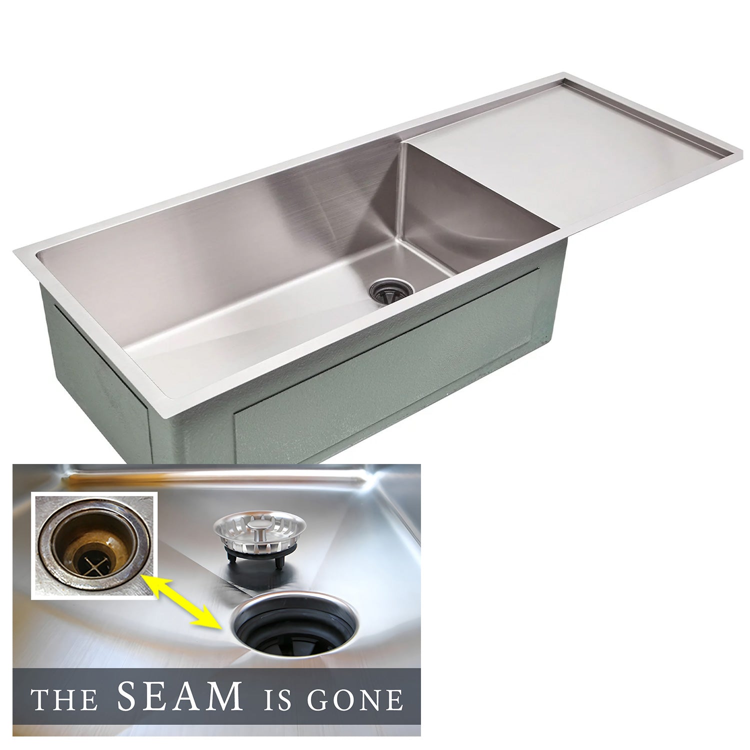 50 inch single bowl classic style stainless steel undermount drainboard kitchen sink with offset drain and reversible design