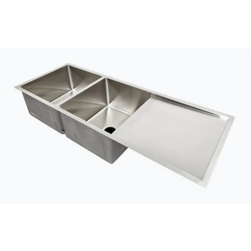 52" Stainless Steel Undermount Drainboard Sink - Double Bowl - Reversible (5PD15.15c)