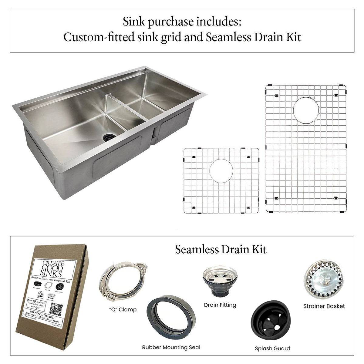 34" Undermount Workstation Sink – 16 Gauge Stainless Steel Double Bowl – Reversible – Seamless Drain (5LD34C)