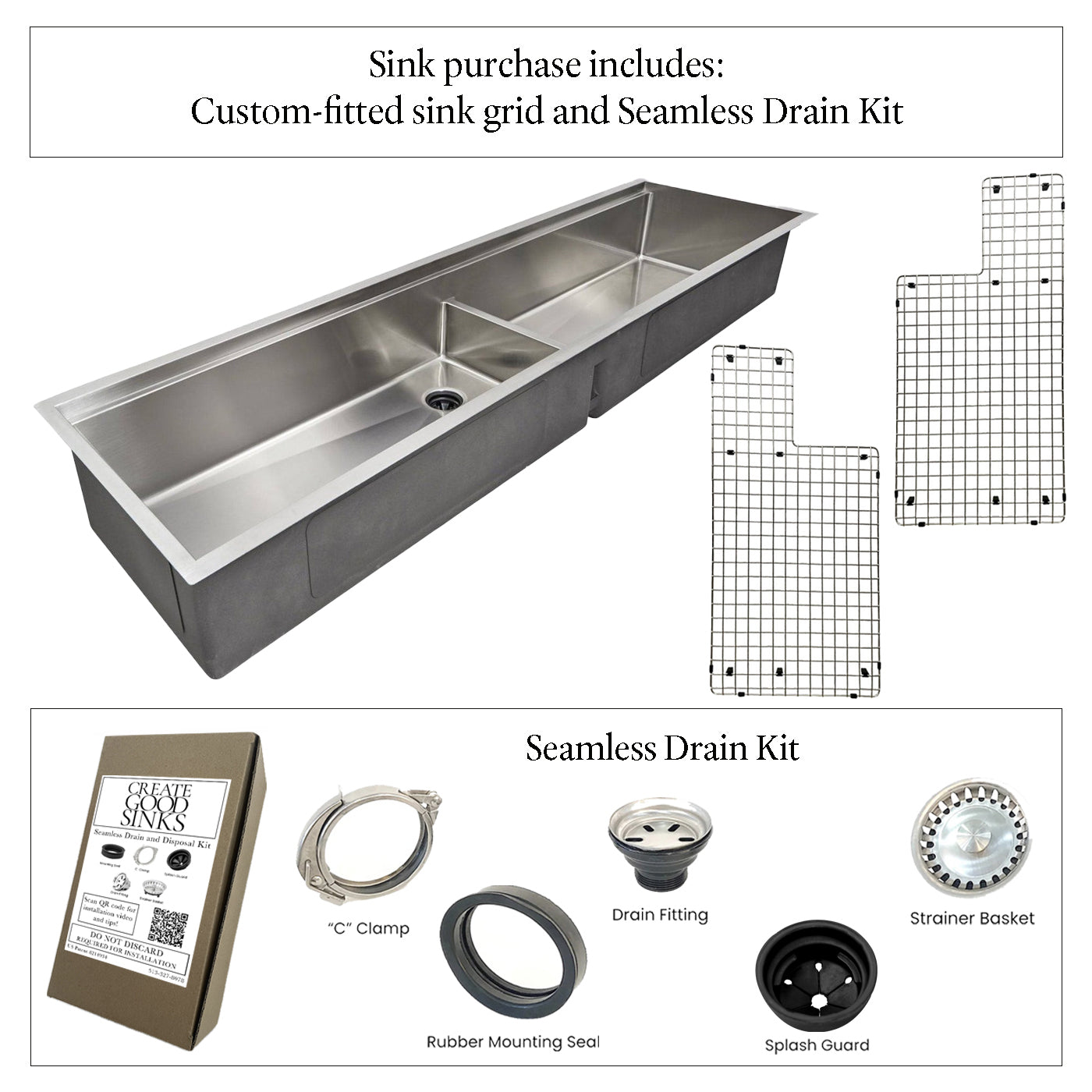 74" Large Workstation Kitchen Sink - Double Bowl (5LD74)