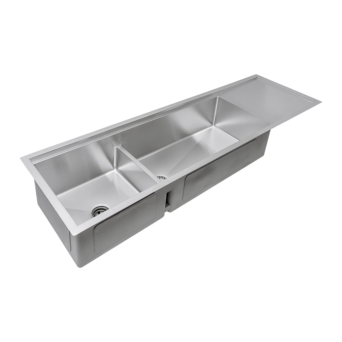 68 inch 16 gauge stainless steel undermount double basin sink with reversible drainboard and low divider