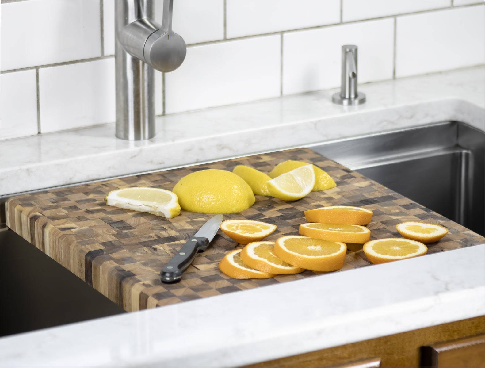 In Use Workstation End Grain Cutting Board