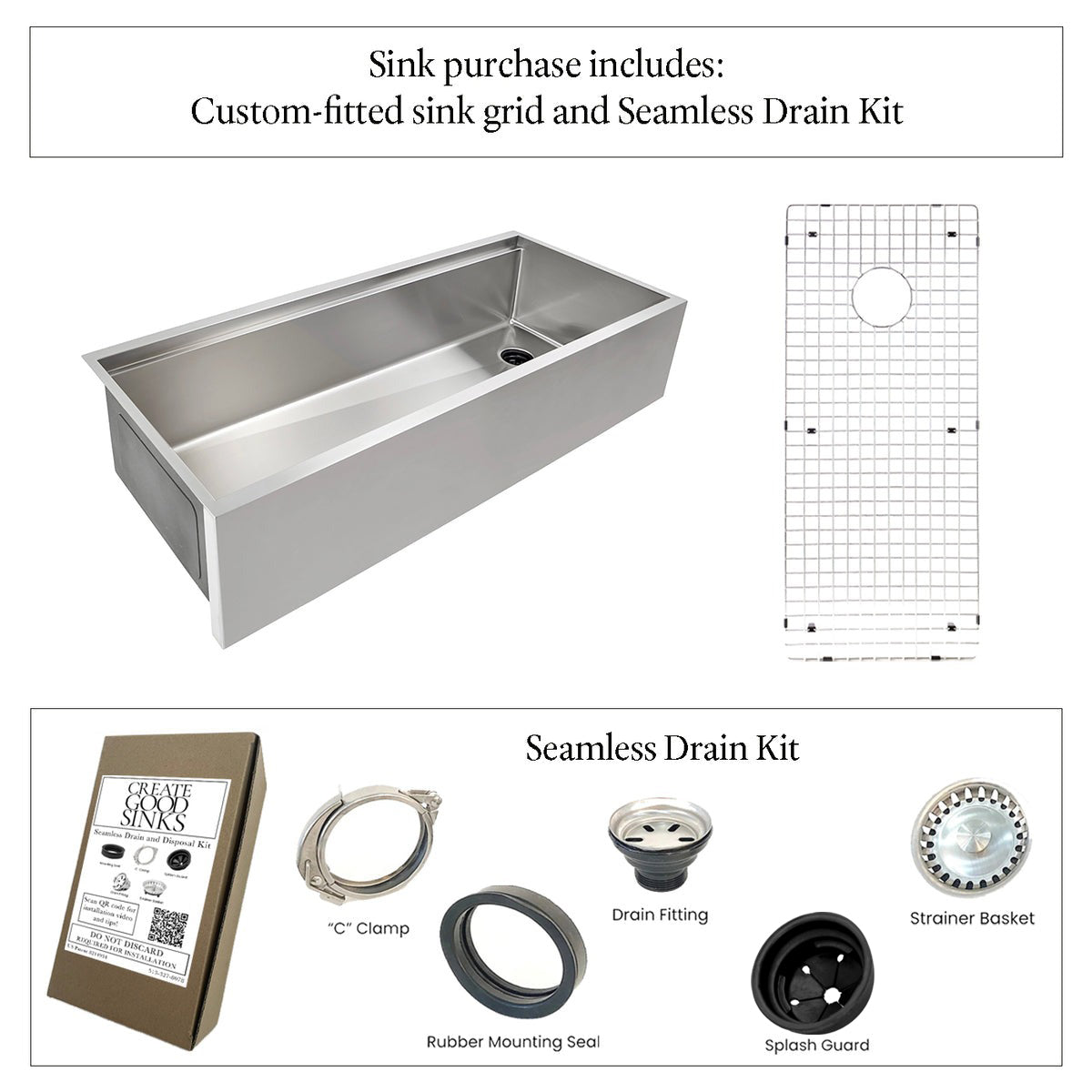 50" Apron Front Workstation Sink – 16 Gauge Stainless Steel Single Bowl – 10" Deep – Right Drain – Seamless Drain (5LAS50c-10)