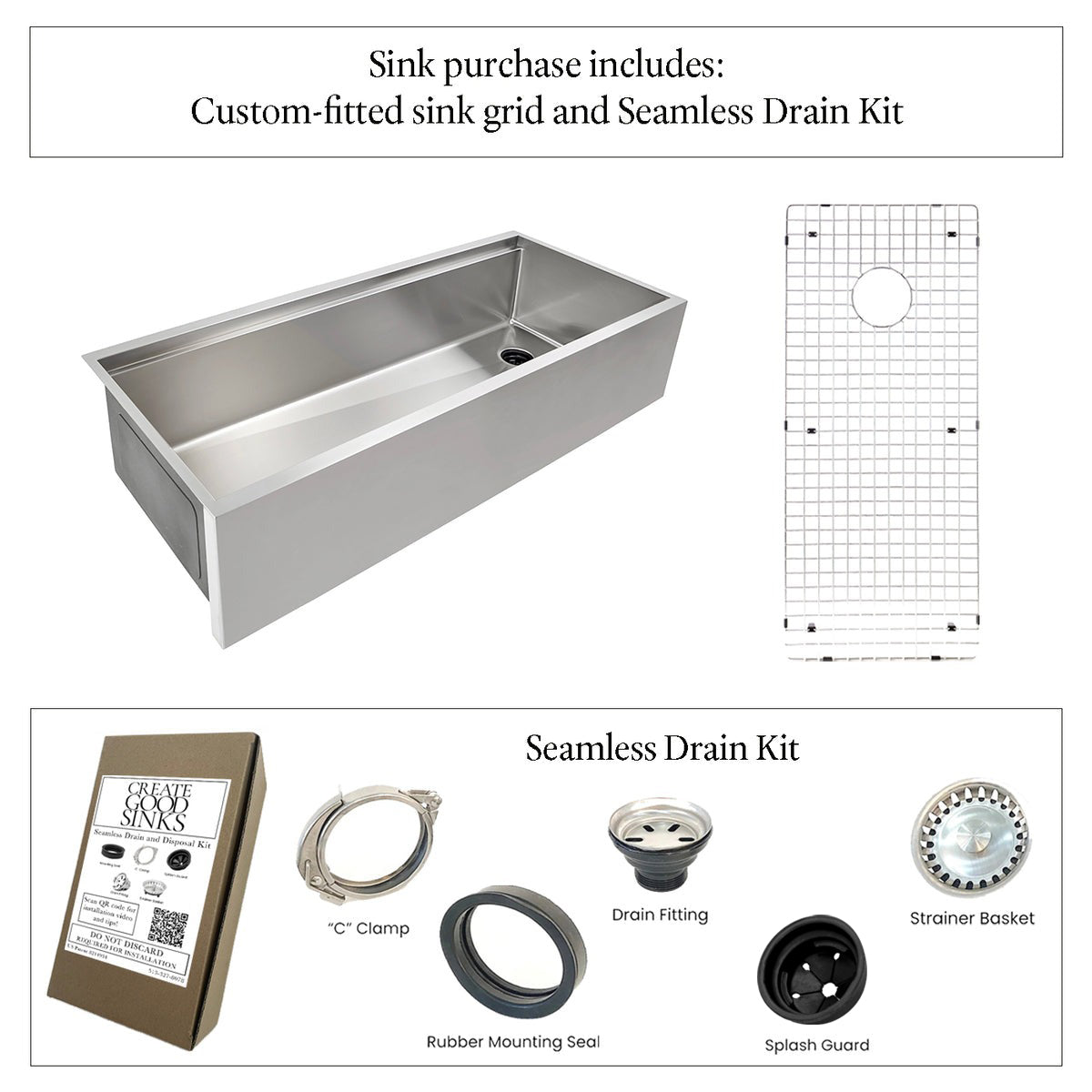 56" Large Stainless Steel Farmhouse Sink - Apron Front - 10" Depth - Single Bowl - Right Drain (5LAS56)