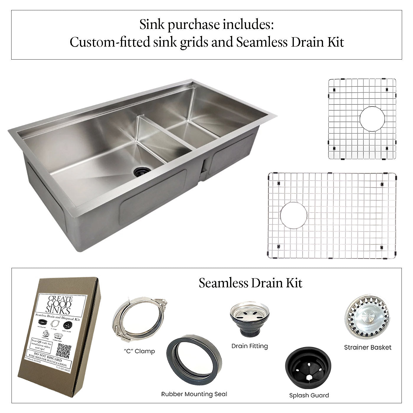 46" Large Workstation Kitchen Sink - Double Bowl Sink - Reversible (5LD46c)