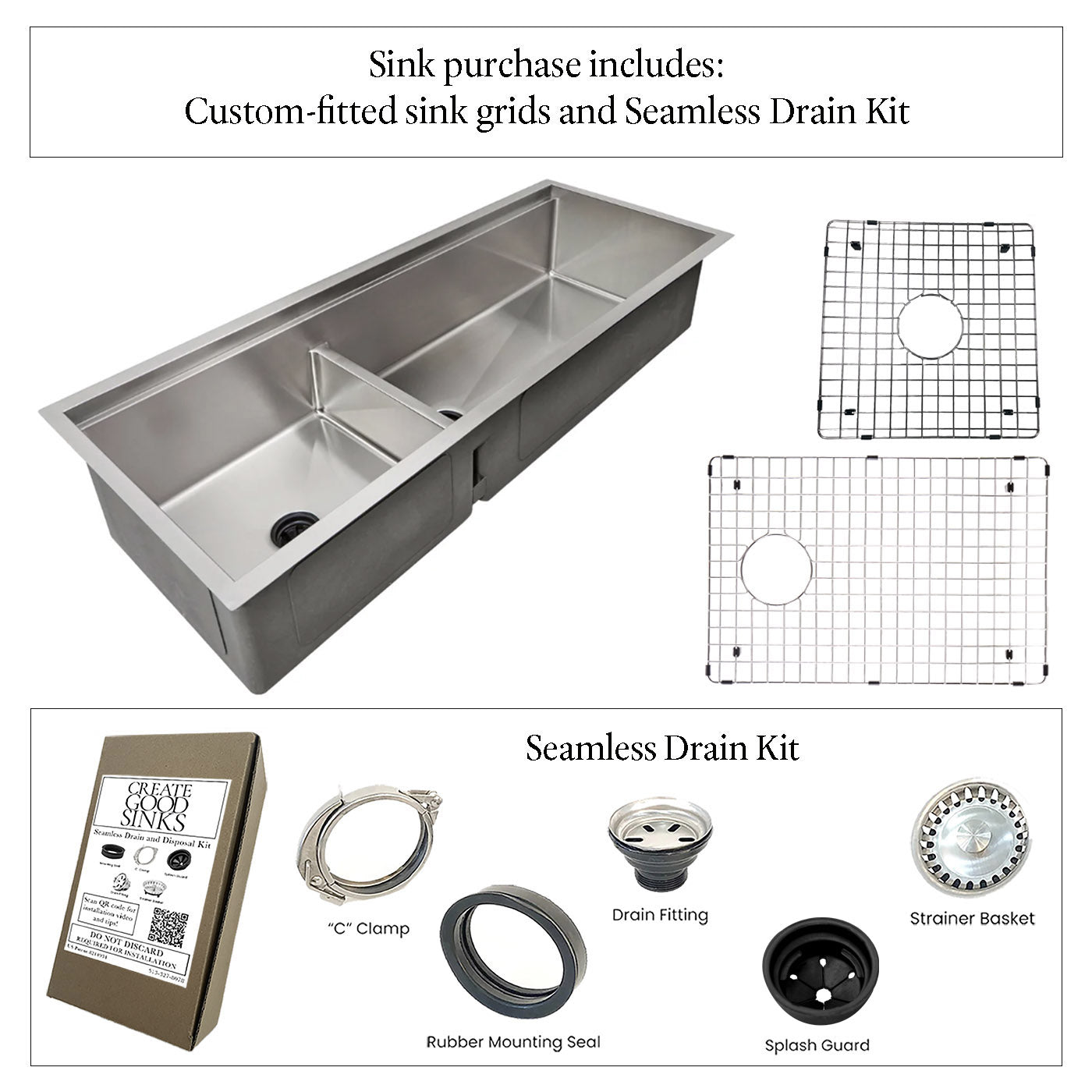 50" Undermount Workstation Kitchen Sink - Stainless Steel Double Bowl - Reversible Drain (5LD50c)
