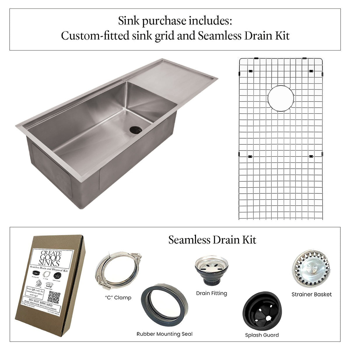 47" Drainboard Kitchen Sink - Single Bowl - Reversible - 8" Depth (5LPS27c-8)