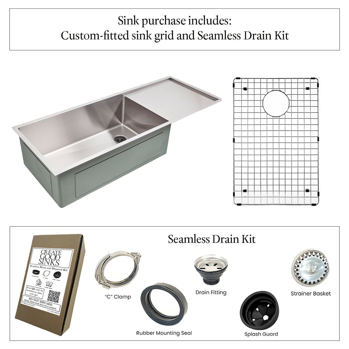 50" Stainless Steel Undermount Drainboard Sink - Single Bowl - Reversible (5PS30c)