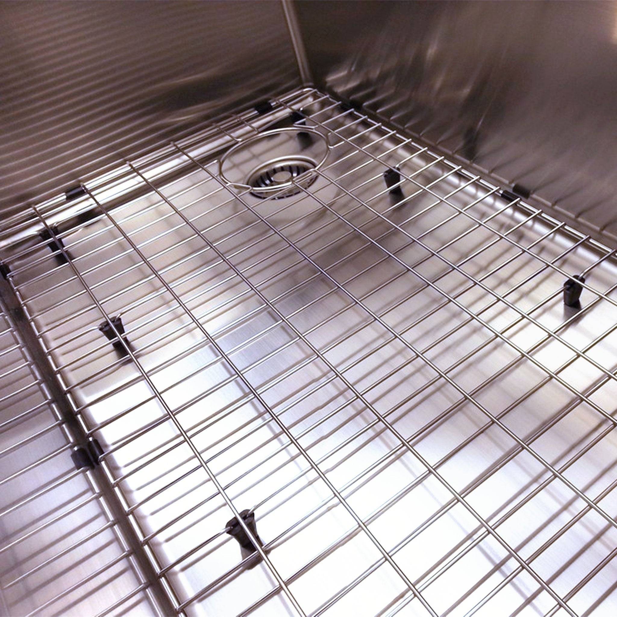 GRID - 30" stainless steel sink grid (GR-5S30L) placed inside a sink, showcasing its protective wire rack structure.