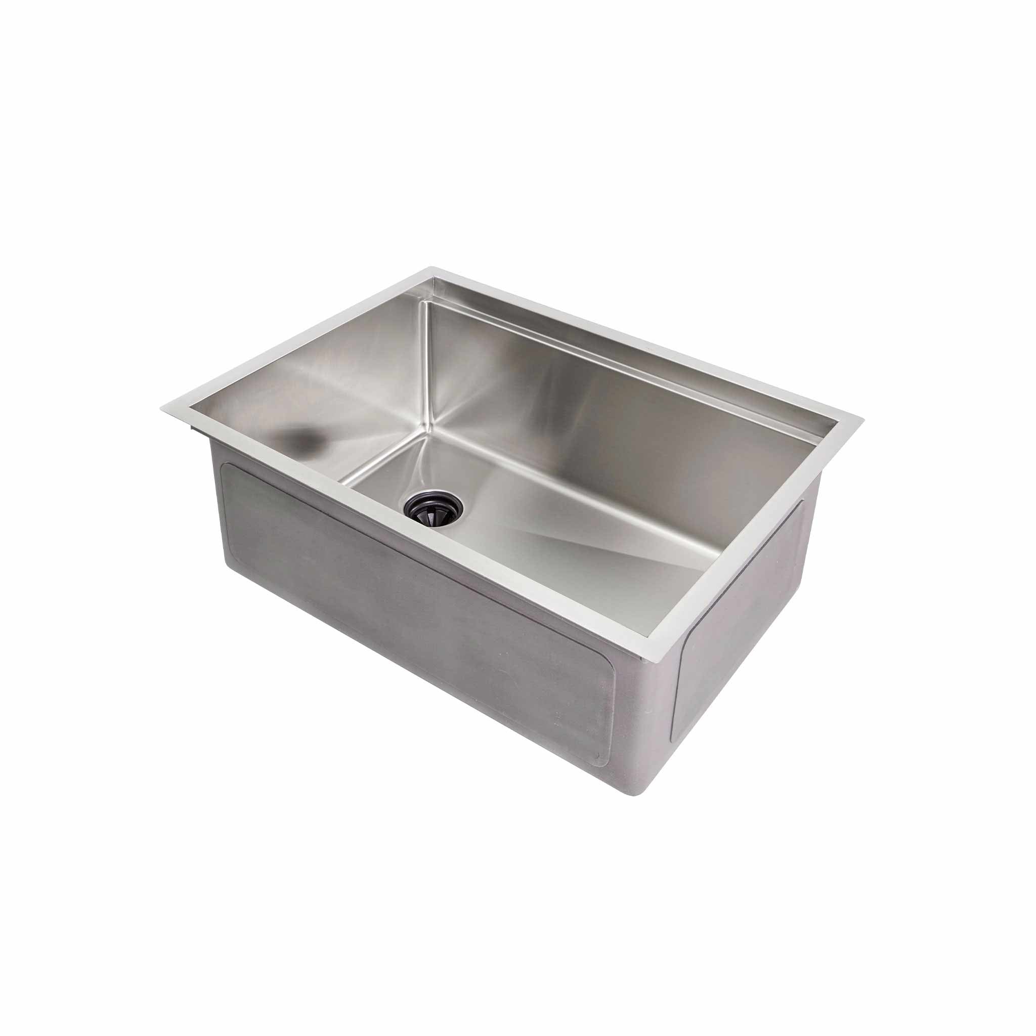 26" workstation sink with offset drain left. Made with 16 gauge type 304 stainless steel and designed for undermount installation.  Features Create Good Sinks' patented, award-winning seamless drain