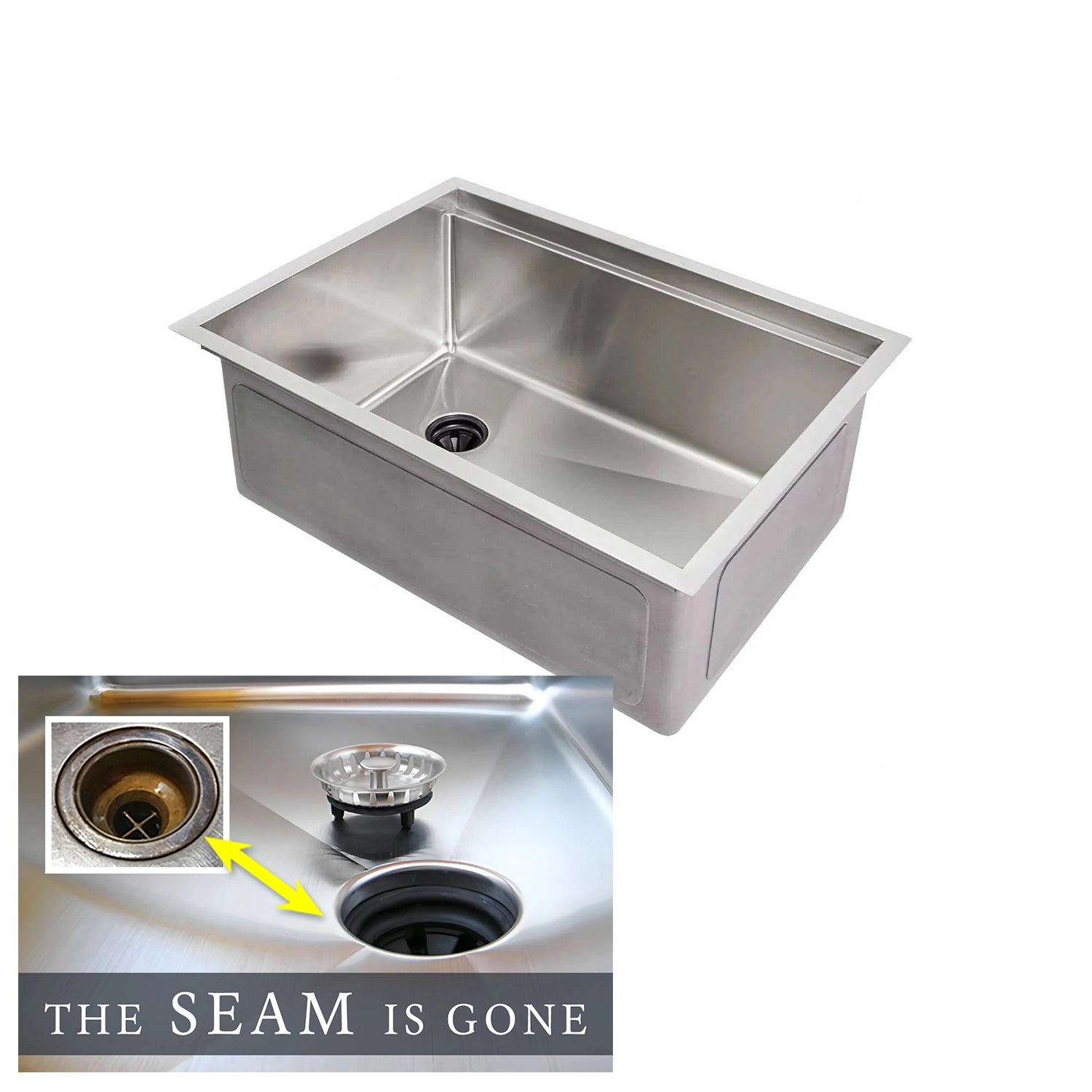 The Seam is Gone. 26" workstation sink with offset drain left. Made with 16 gauge type 304 stainless steel and designed for undermount installation. Features Create Good Sinks' patented, award-winning seamless drain