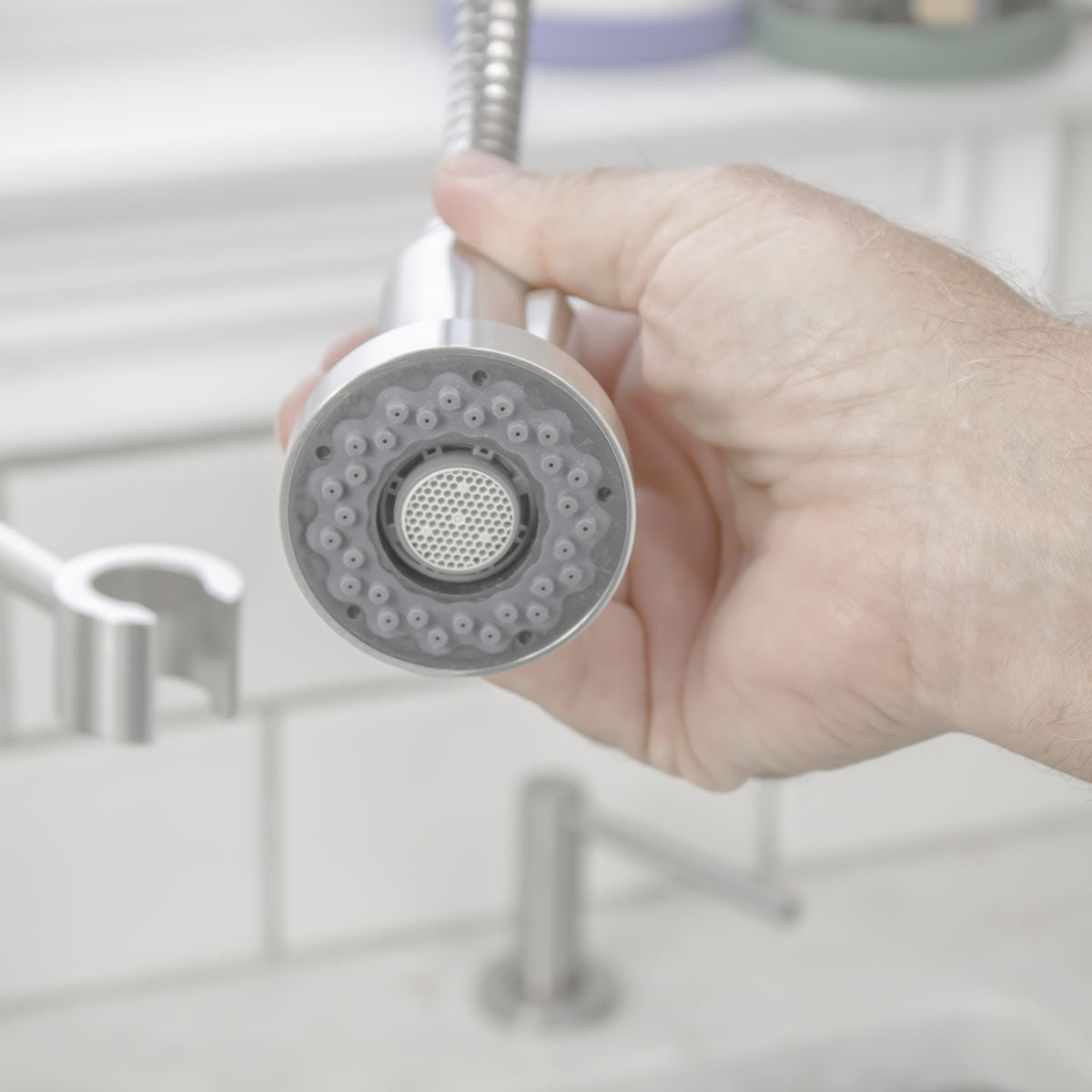 Clean Faucet Sprayerhead With A Brushed Finish