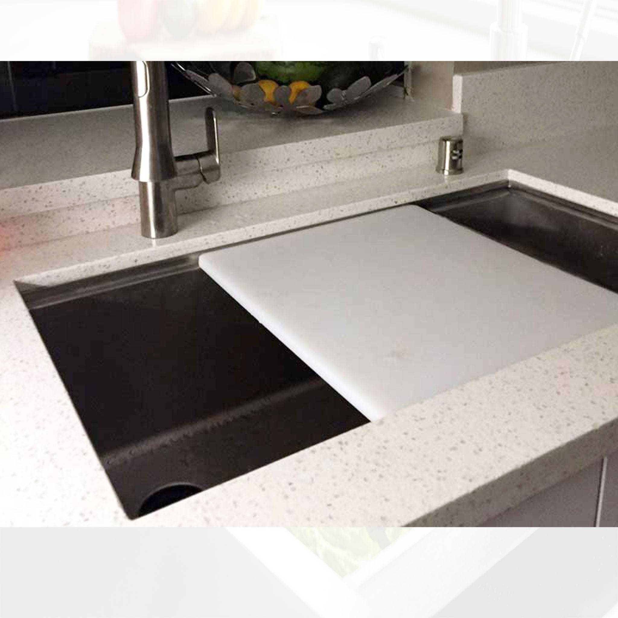 15 inch dishwasher safe white cutting board for workstation sink from Create Good Sinks