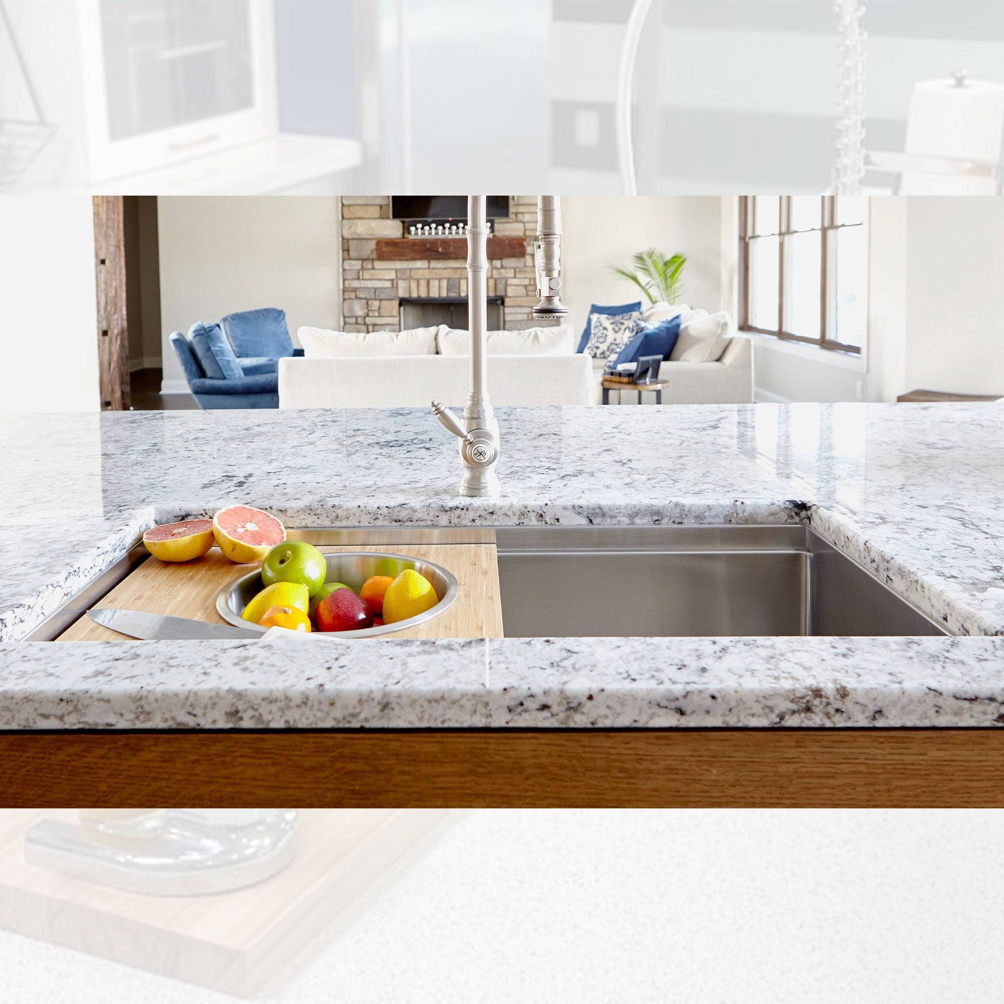 Bamboo mixing board in a single-bowl 37" Workstation Sink