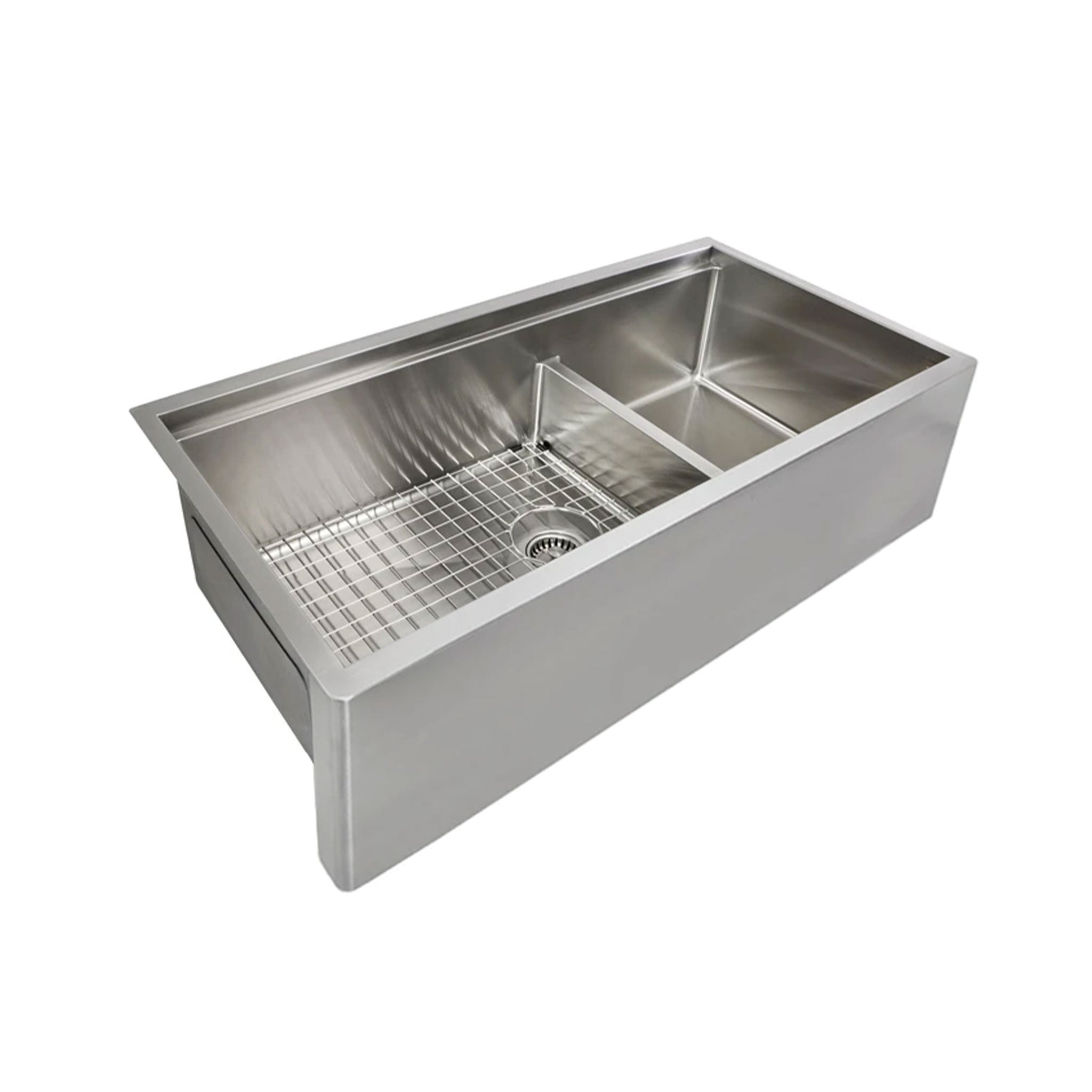 Double Bowl Apron Front Kitchen Sink With Seamless Drains, Protective Grid Basin and Farmhouse Style Apron