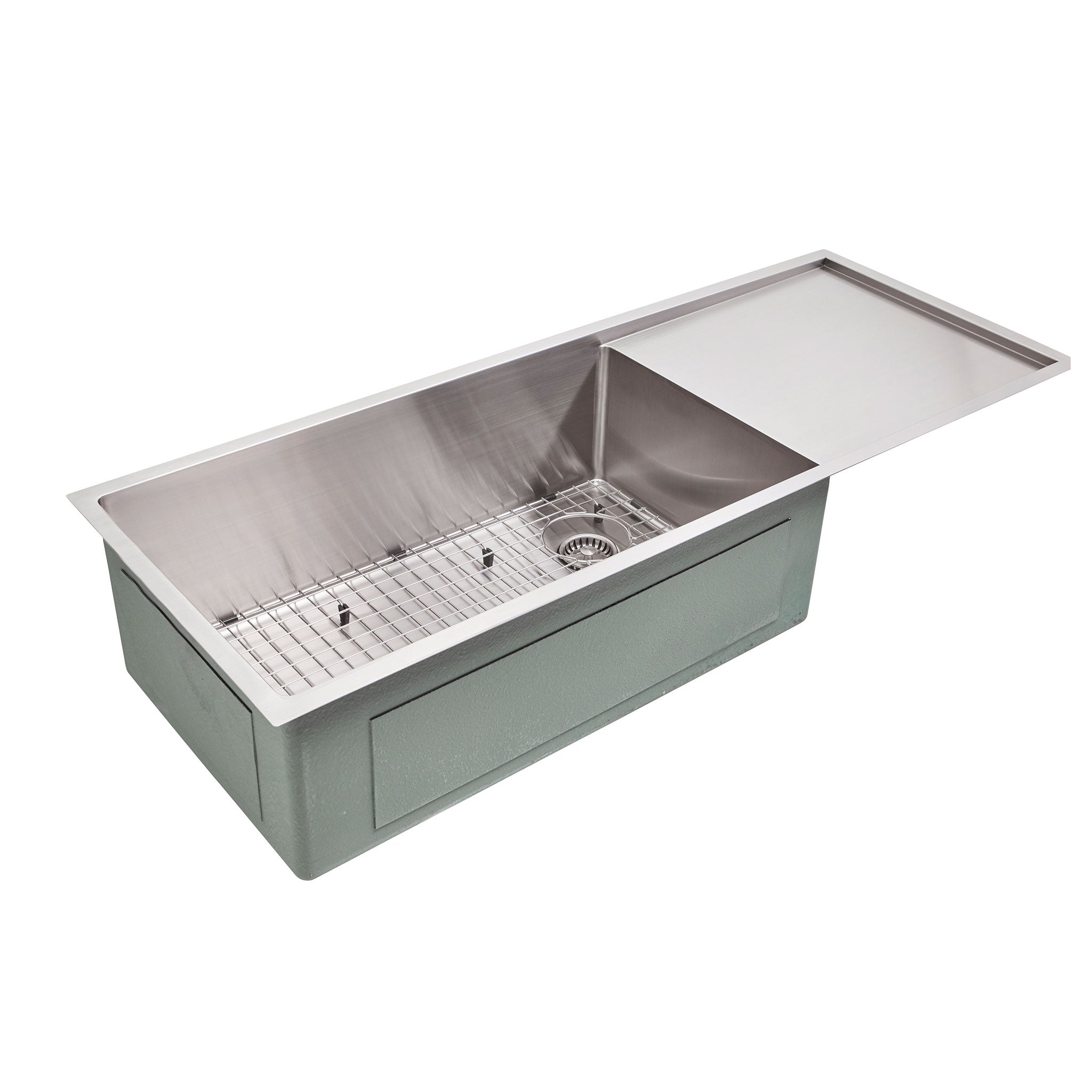 Classic stainless steel drainboard kitchen sink with right offset seamless drain