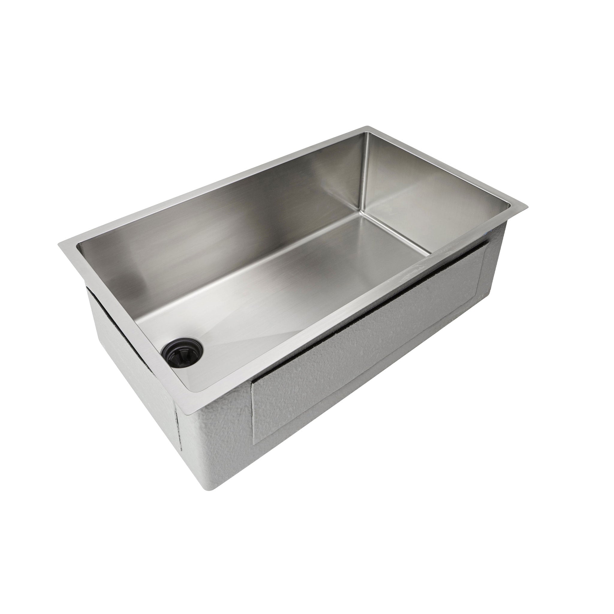 30 inch, classic-style 16 gauge stainless steel, single basin undermount kitchen sink with an offset seamless drain on the left.