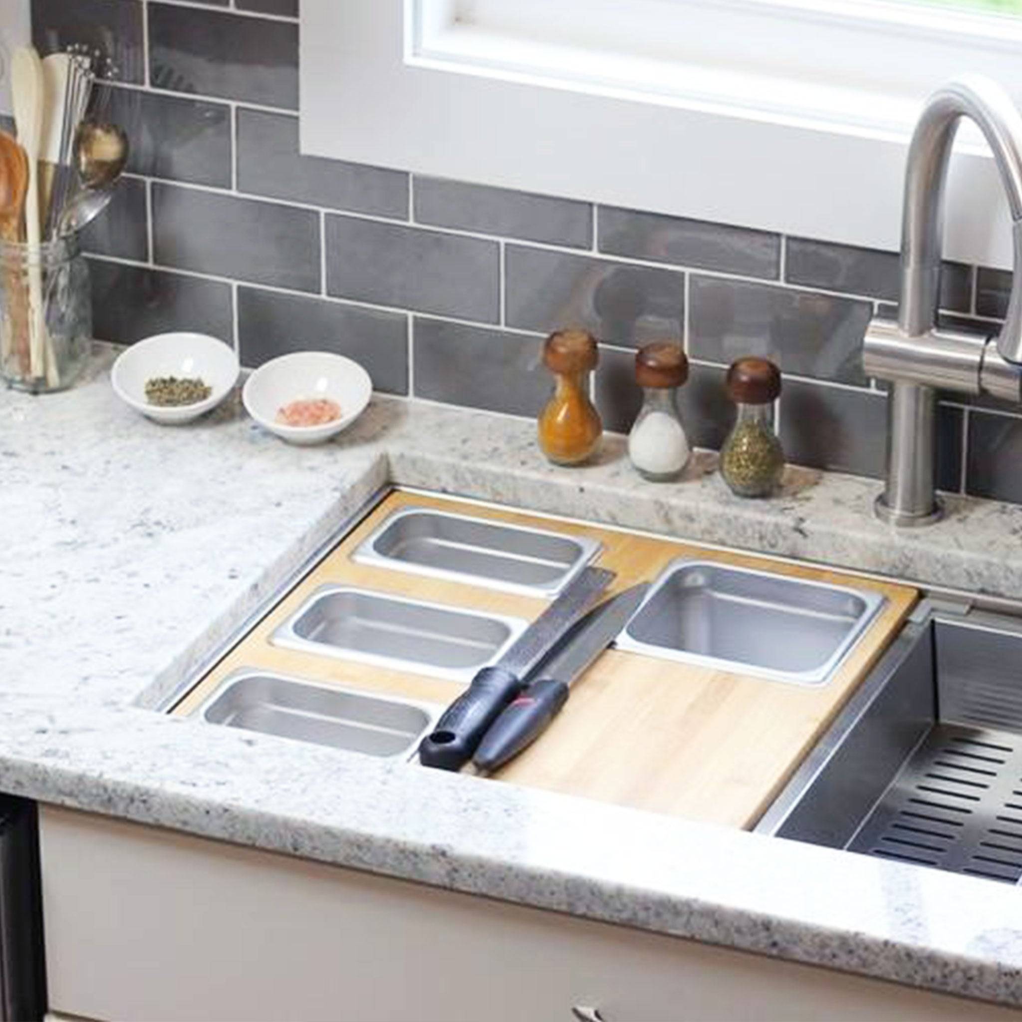 Workstation Sink Accessory - 18" Bamboo 4 Bowl Serving Board