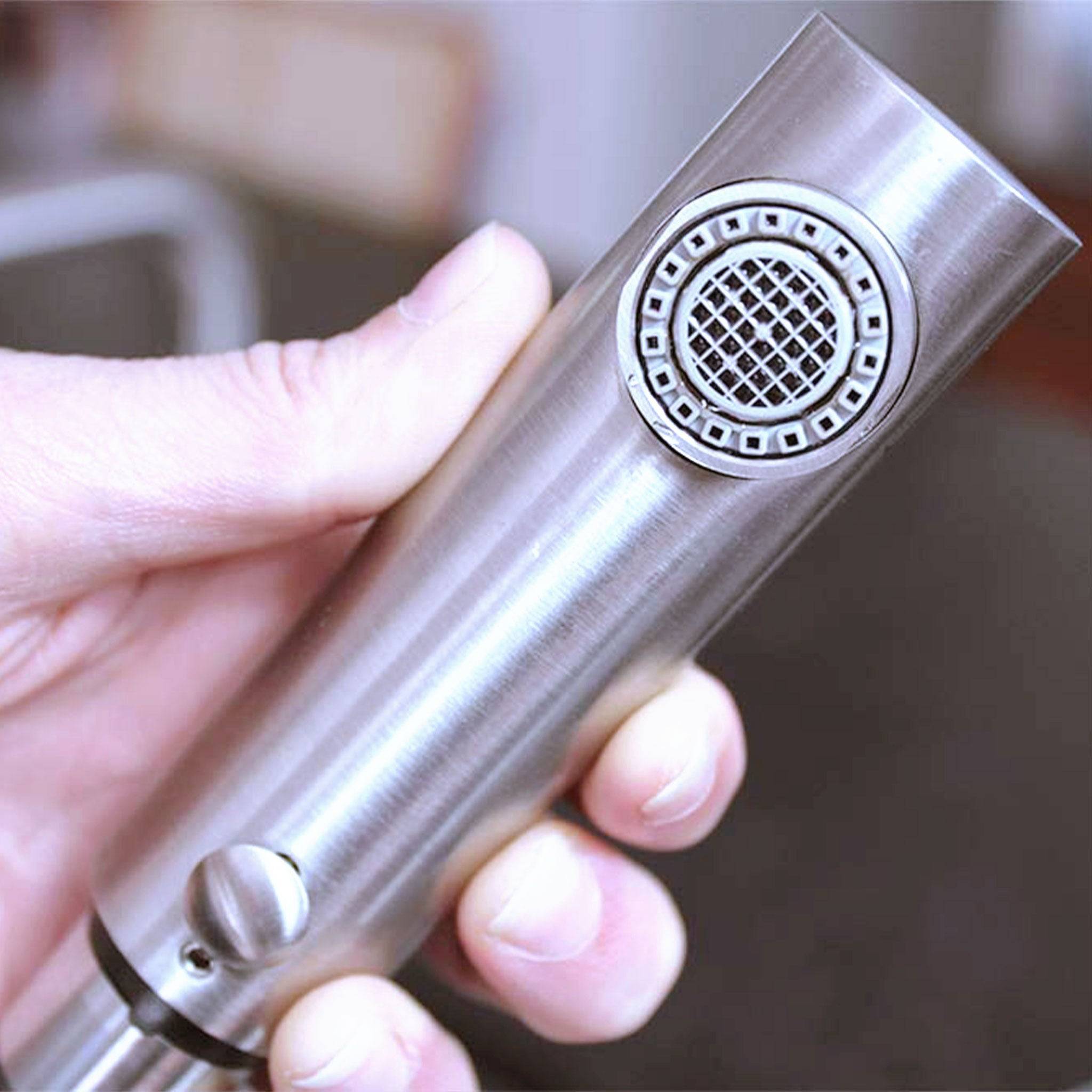 Close-up of the Ardell Stainless Steel Kitchen Faucet's spray head, showing its high-quality nozzle design for efficient water flow.