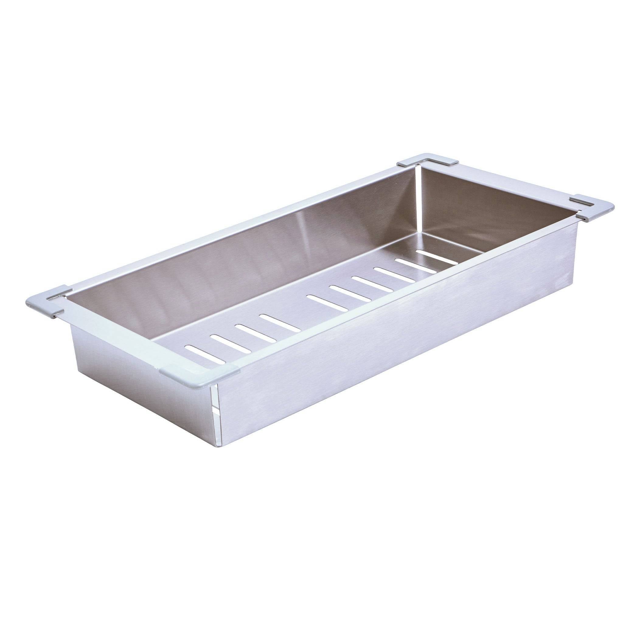 Stainless steel colander accessory for workstation kitchen sink