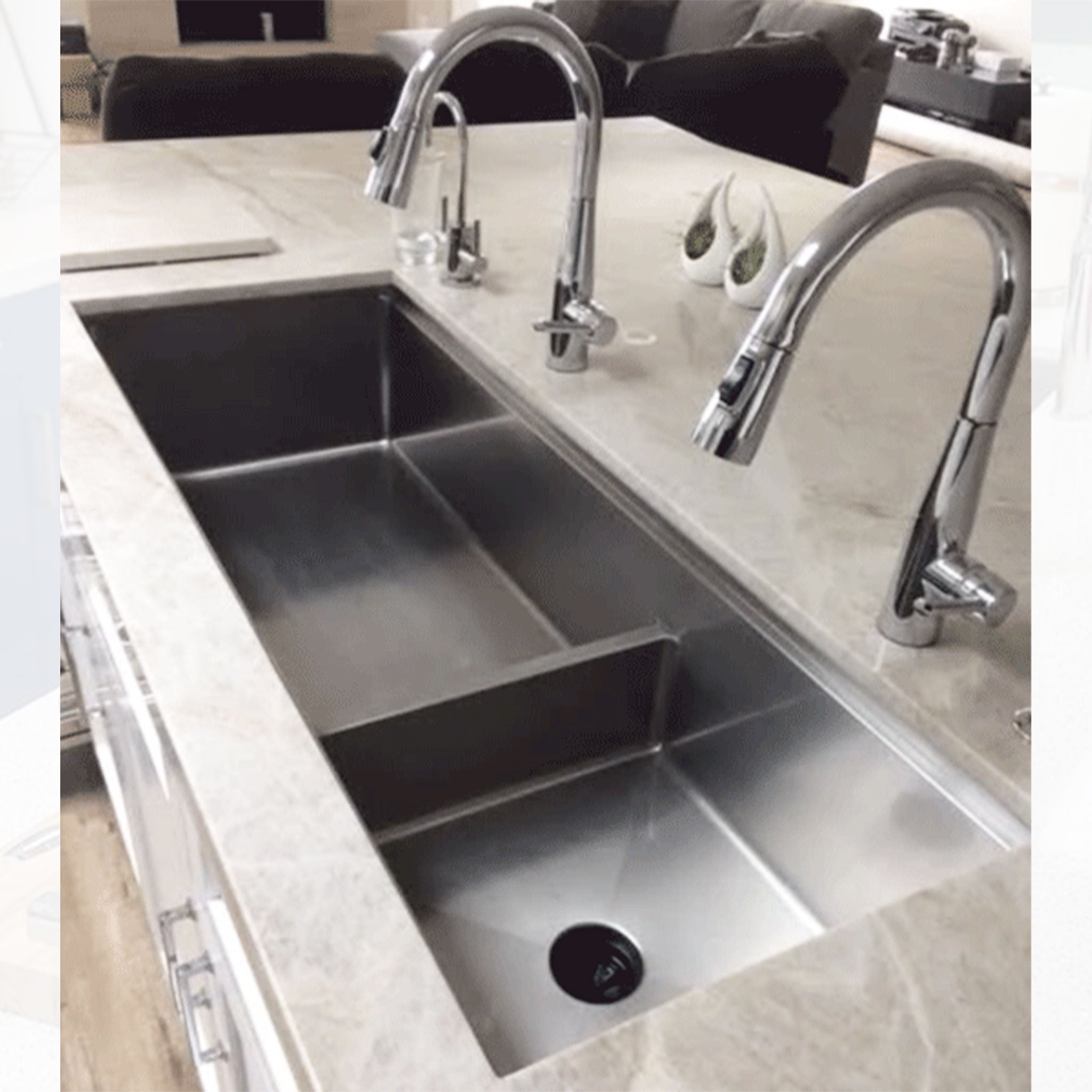 Oversized dual bowl workstation 50" kitchen sink