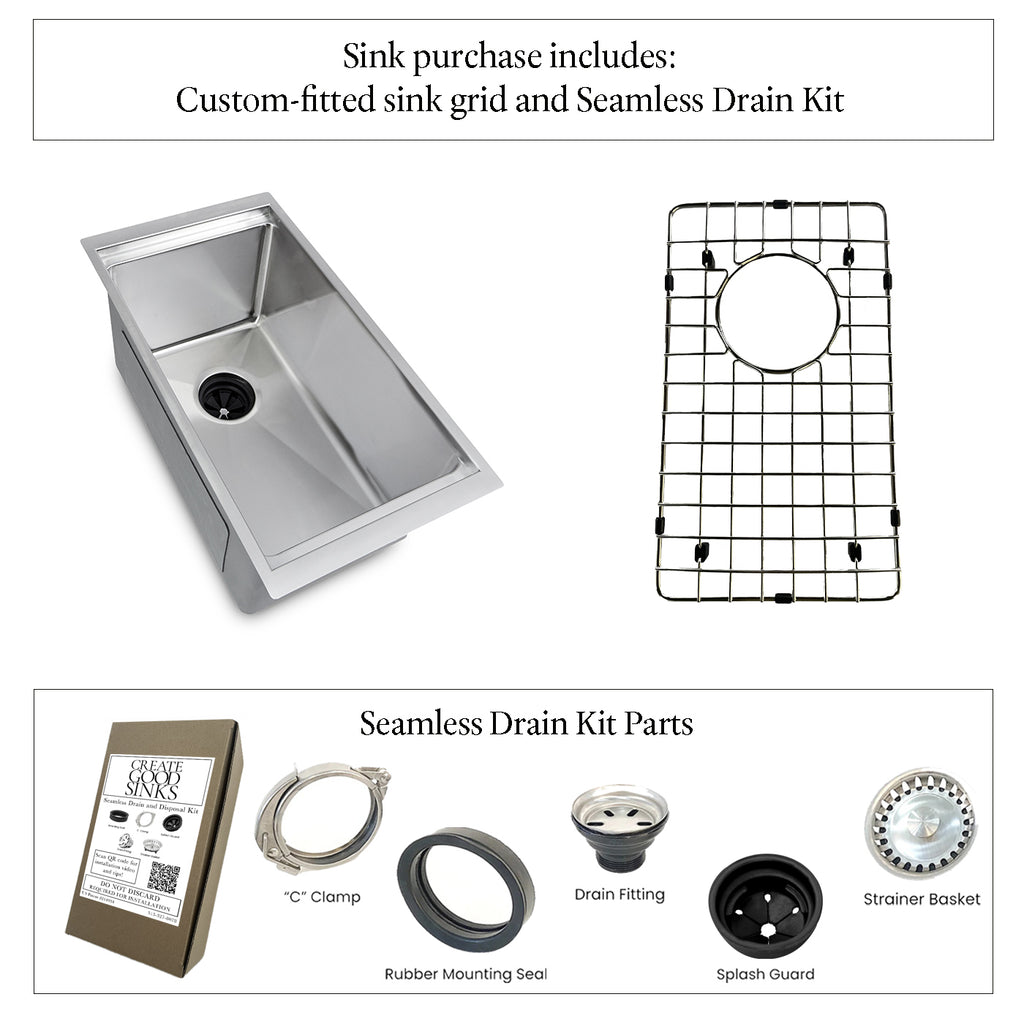 10" Undermount Workstation Prep Sink – 16 Gauge Stainless Steel Single Bowl – 8" Deep – Seamless Drain (5LS10-8)