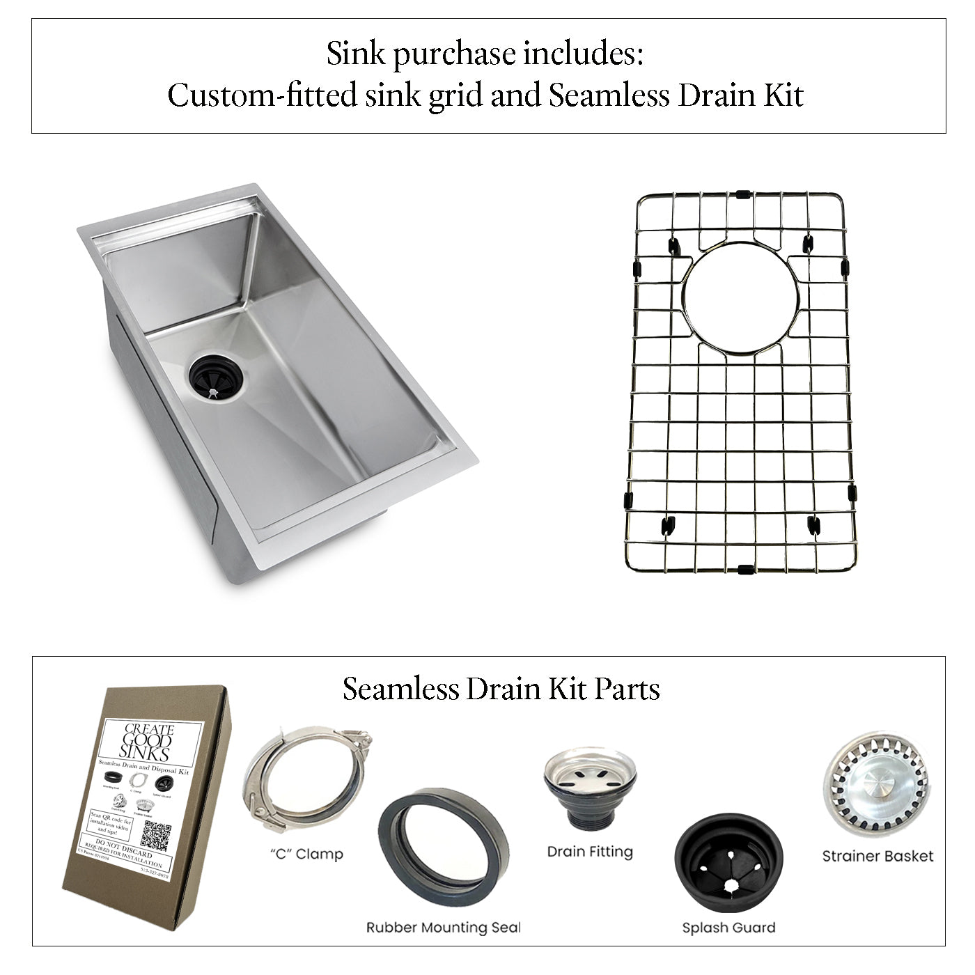10" Undermount Workstation Prep Sink – 16 Gauge Stainless Steel Single Bowl – 8" Deep – Seamless Drain (5LS10-8)