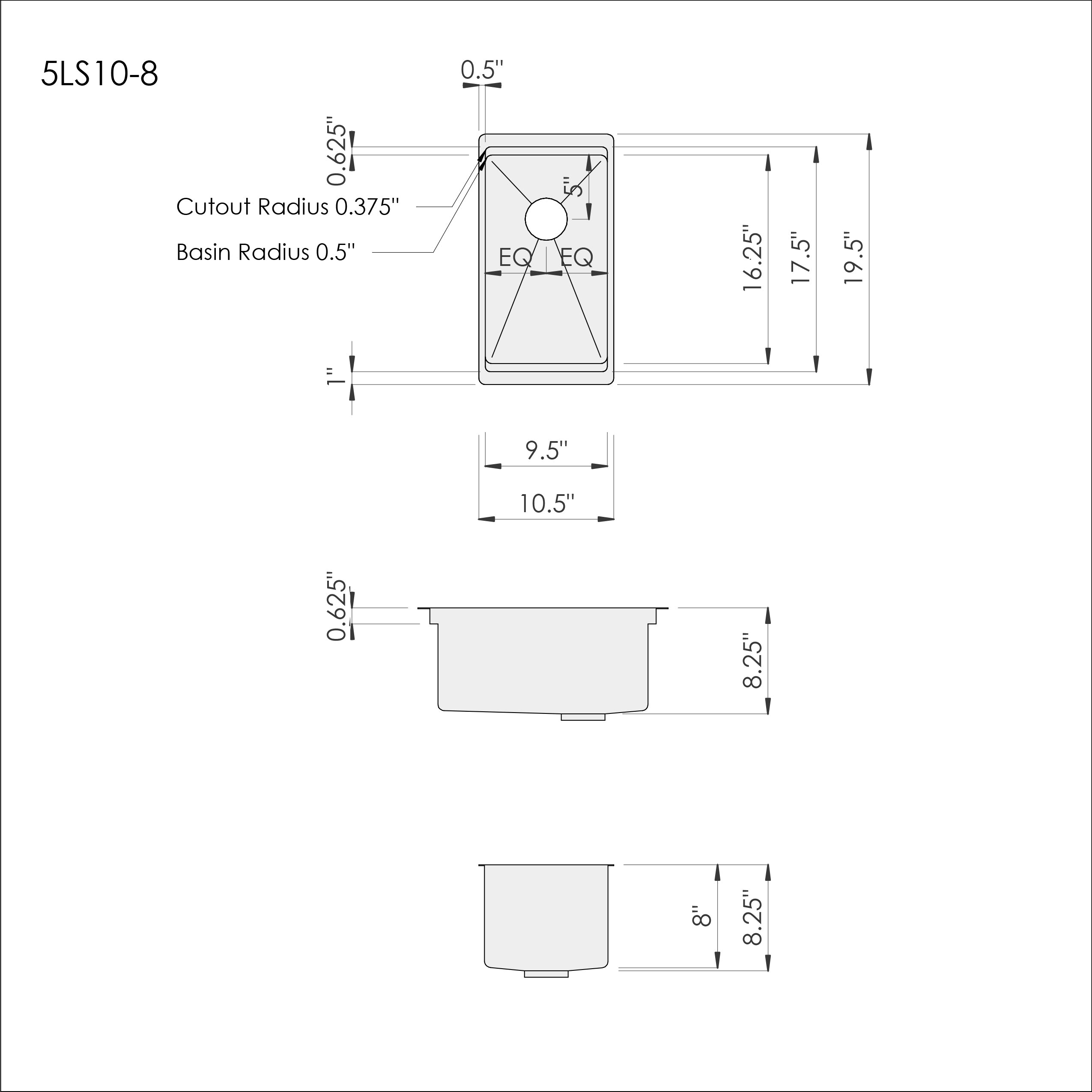 Dimensions for Create Good Sinks 10 inch stainless steel undermount workstation sink. Great size sink for bar, prep area, or coffee station.