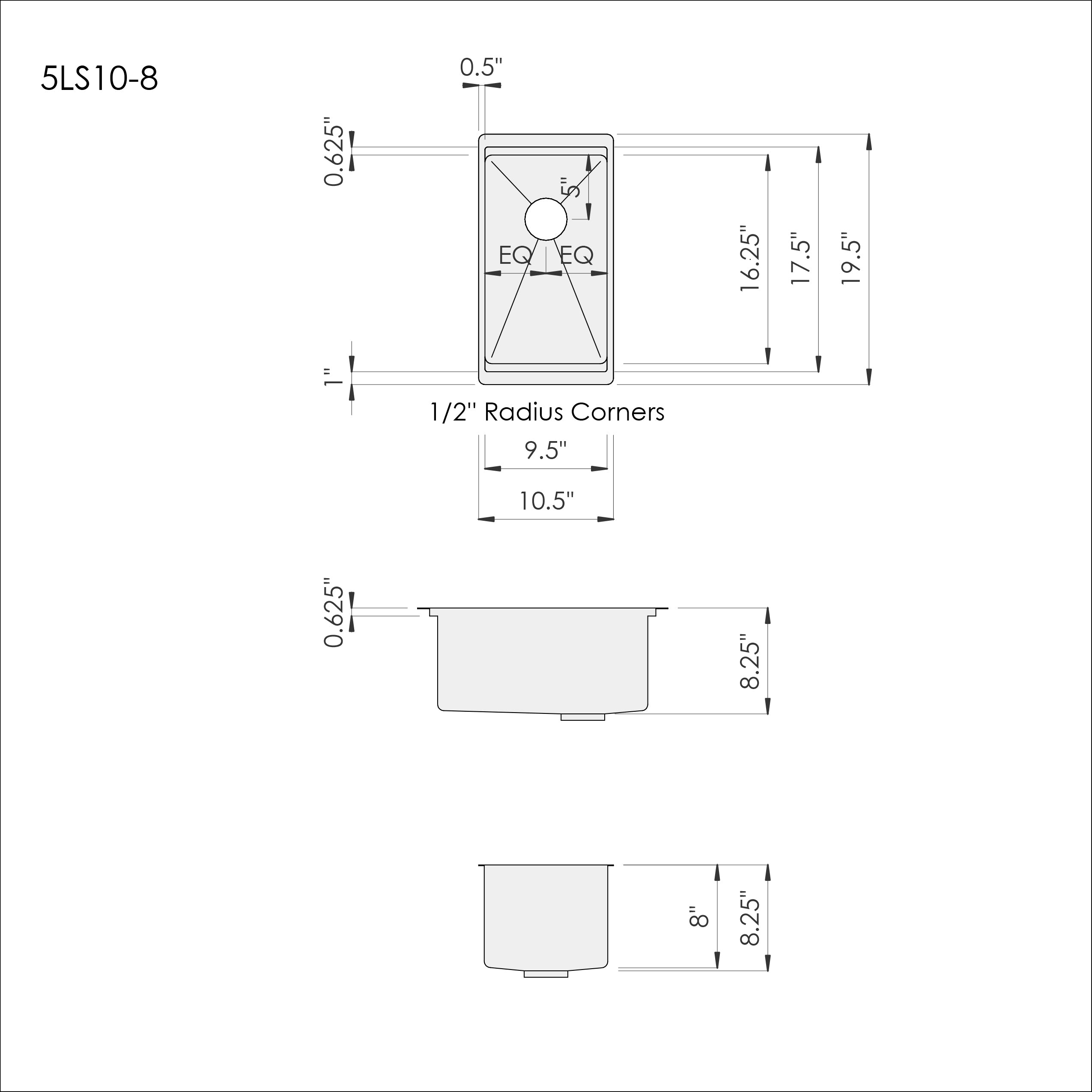 Dimensions for Create Good Sinks 10 inch stainless steel undermount workstation sink. Great size sink for bar, prep area, or coffee station.