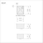 Dimensions of Create Good Sinks' 14 inch stainless steel  undermount traditional bar sink