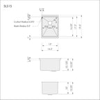 Technical drawing of the 15-inch stainless steel workstation bar sink with precise dimensions. Ideal for planning kitchen or bar installations.