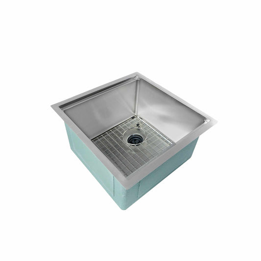 19 inch workstation sink for home bar or prep area, right offset drain, seamless drain design with stainless steel sink grid