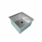 Stainless steel 19-inch undermount prep sink with a protective bottom grid. Single bowl design with an offset right drain for efficient water flow.