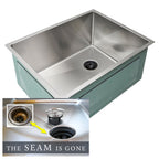 22-inch stainless steel undermount prep sink with a classic single bowl and right offset drain. Made of 16-gauge steel with 1/2-inch radius corners.